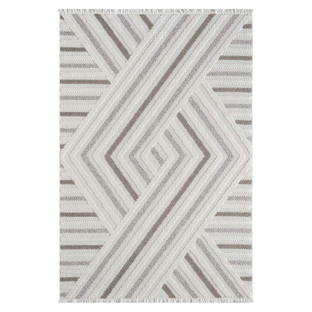Carpet City Teppich »LINDO 7590«, rechteckig, 11 mm Höhe, Kurzflor, Hochtief-Muster/ 3D-Effekt, Fransen, Boho-Stil, Wohnzimmer