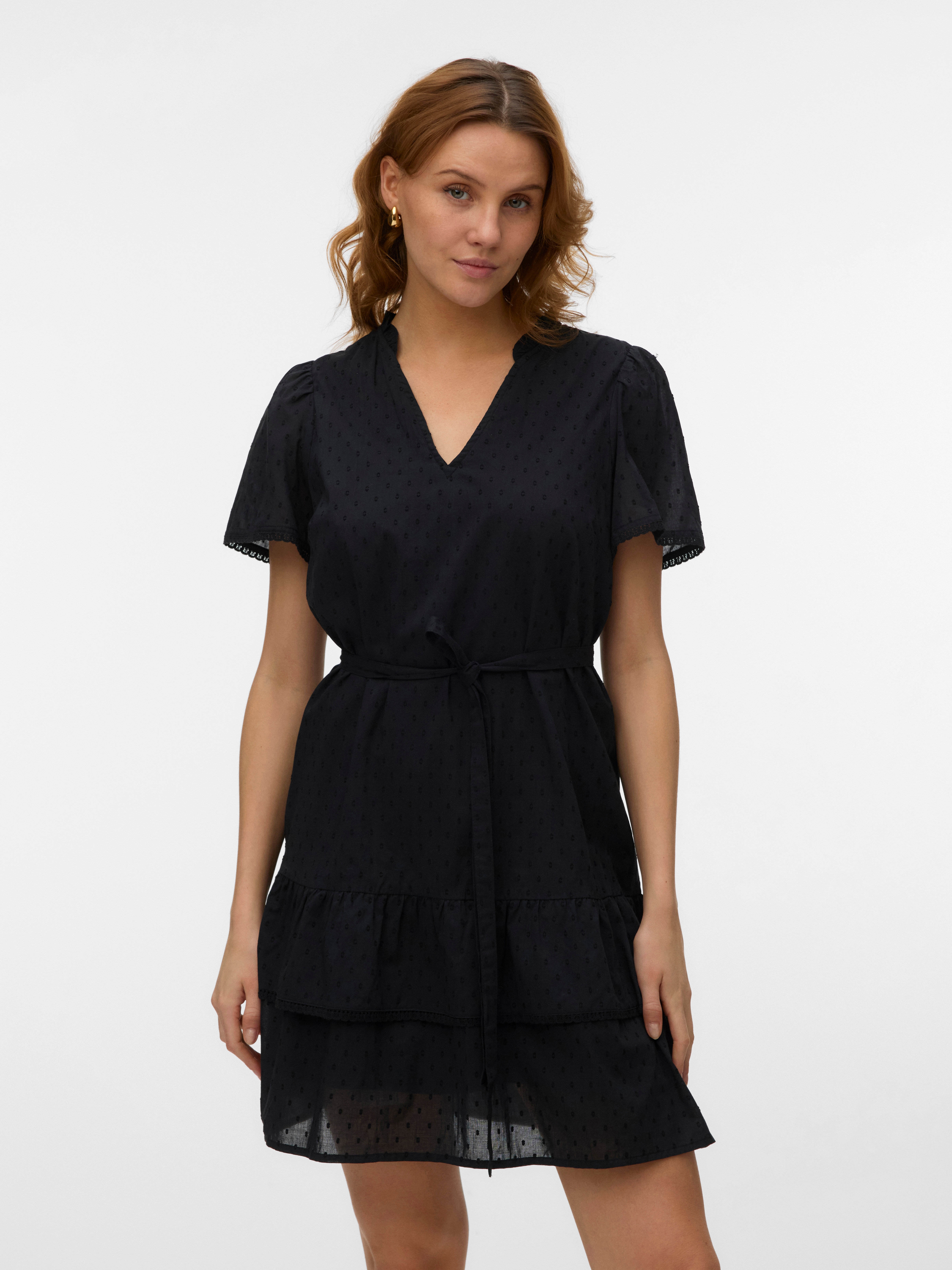 Vero Moda Minikleid "VMTRINE SS SHORT LACE DRESS WVN NOOS" Baumwolle
