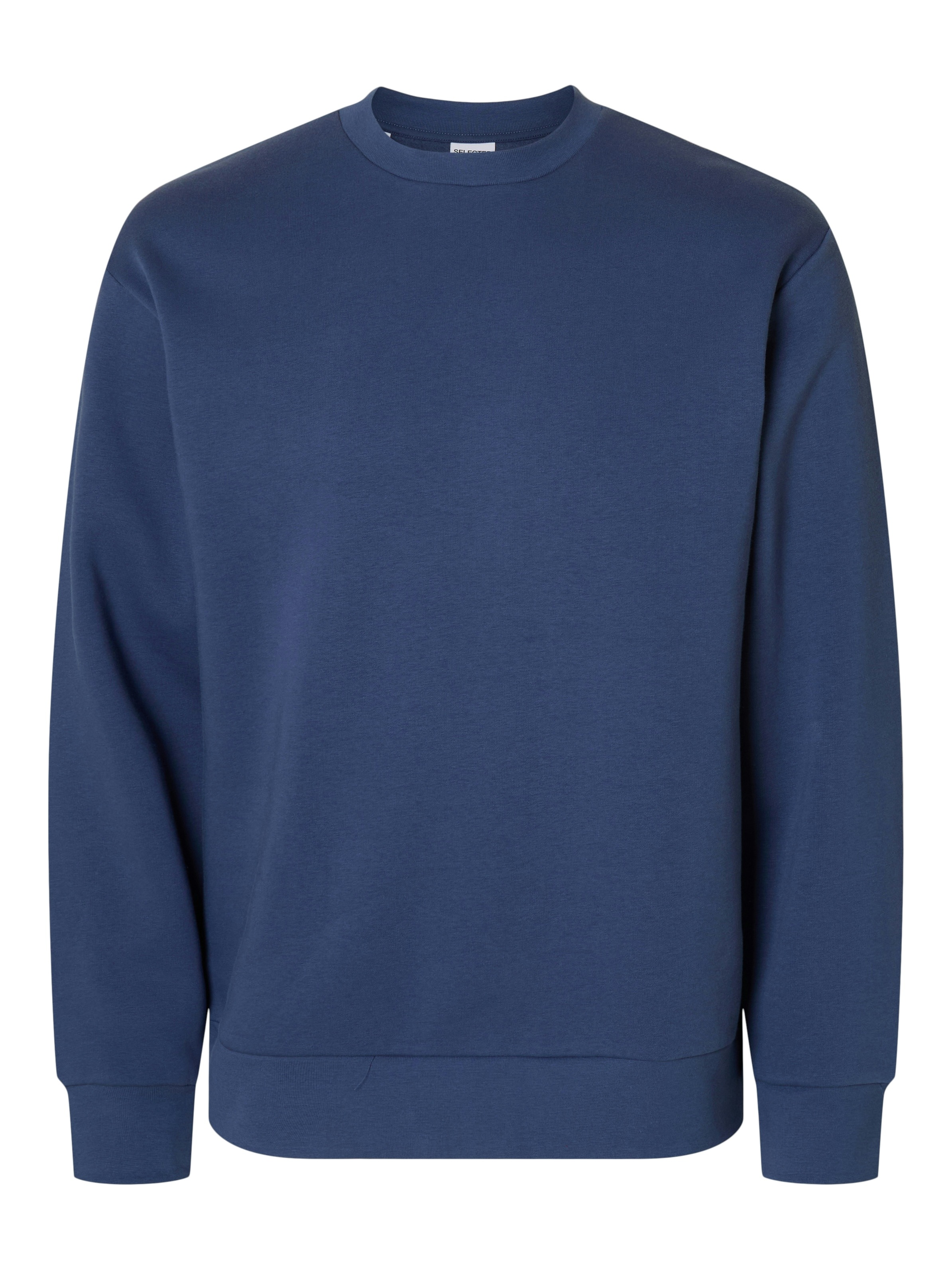 Sweatshirt SELECTED "SLHZREG-DAN SWEAT CREW NECK", Herren, Gr. M, oceana, angeraute Sweatware, Obermaterial: 65% Baumwolle, 35% Polyester, unifarben, regular fit normal, Rundhals, Rippbündchen, Sweatshirts Sweatshirt