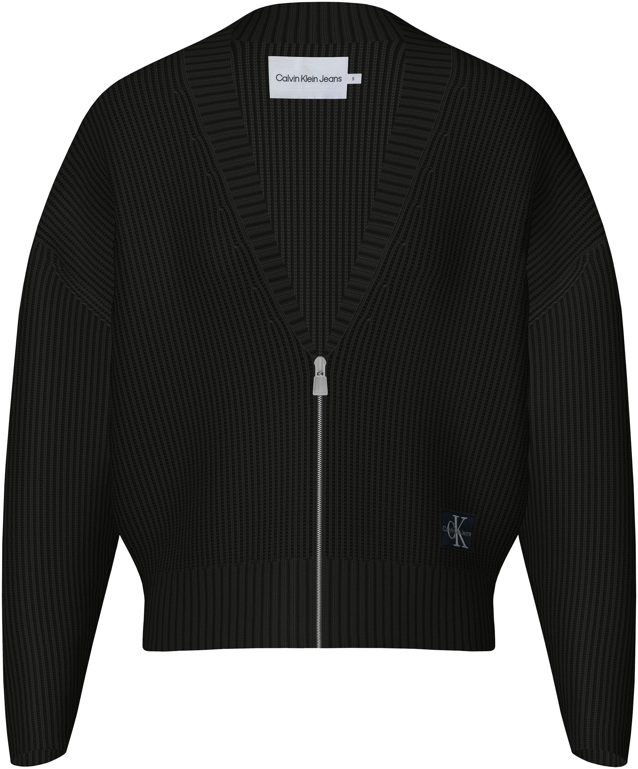 Calvin Klein Jeans Strickjacke »WOVEN LABEL ZIPPED CARDIGAN« für kaufen |  BAUR | Cardigans