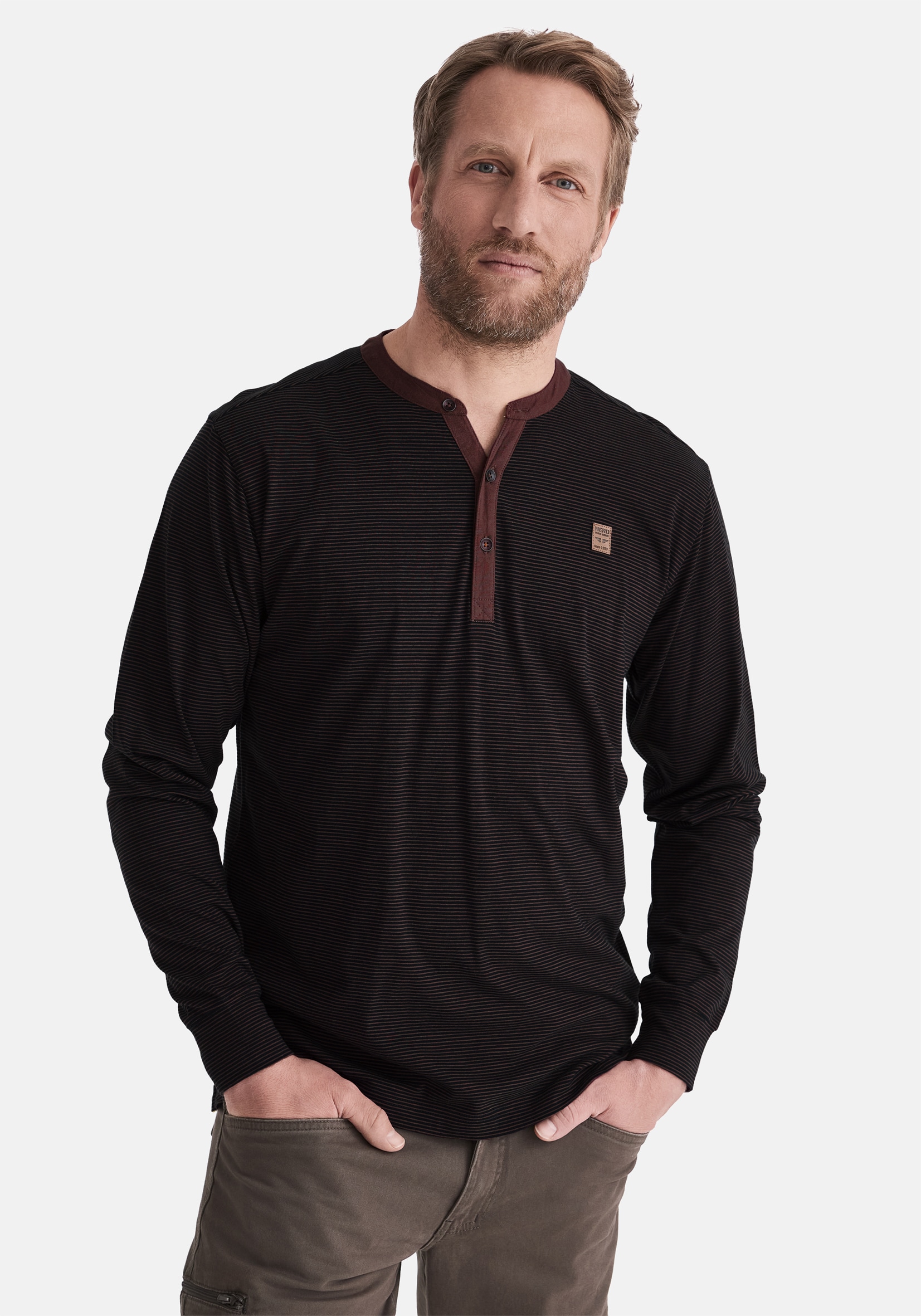 HERO by John Medoox Businessshirt "HANO Workwear Longsleeve Henley-Shirt", günstig online kaufen