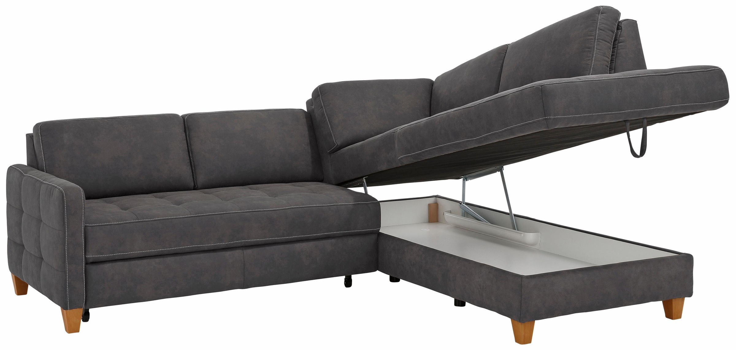 Ecksofa HOME AFFAIRE "Earl L-Form", grau (anthrazit), B:233cm H:80cm T:196cm, Luxus-Microfaser in Lederoptik (100% Polyester);Struktur fein (100% Polyester);Luxus-Microfaser ALTARA NUBUCK (100% Polyester), Sofas, Ecksofa, wahlweise auch mit Bettfunktion o 5