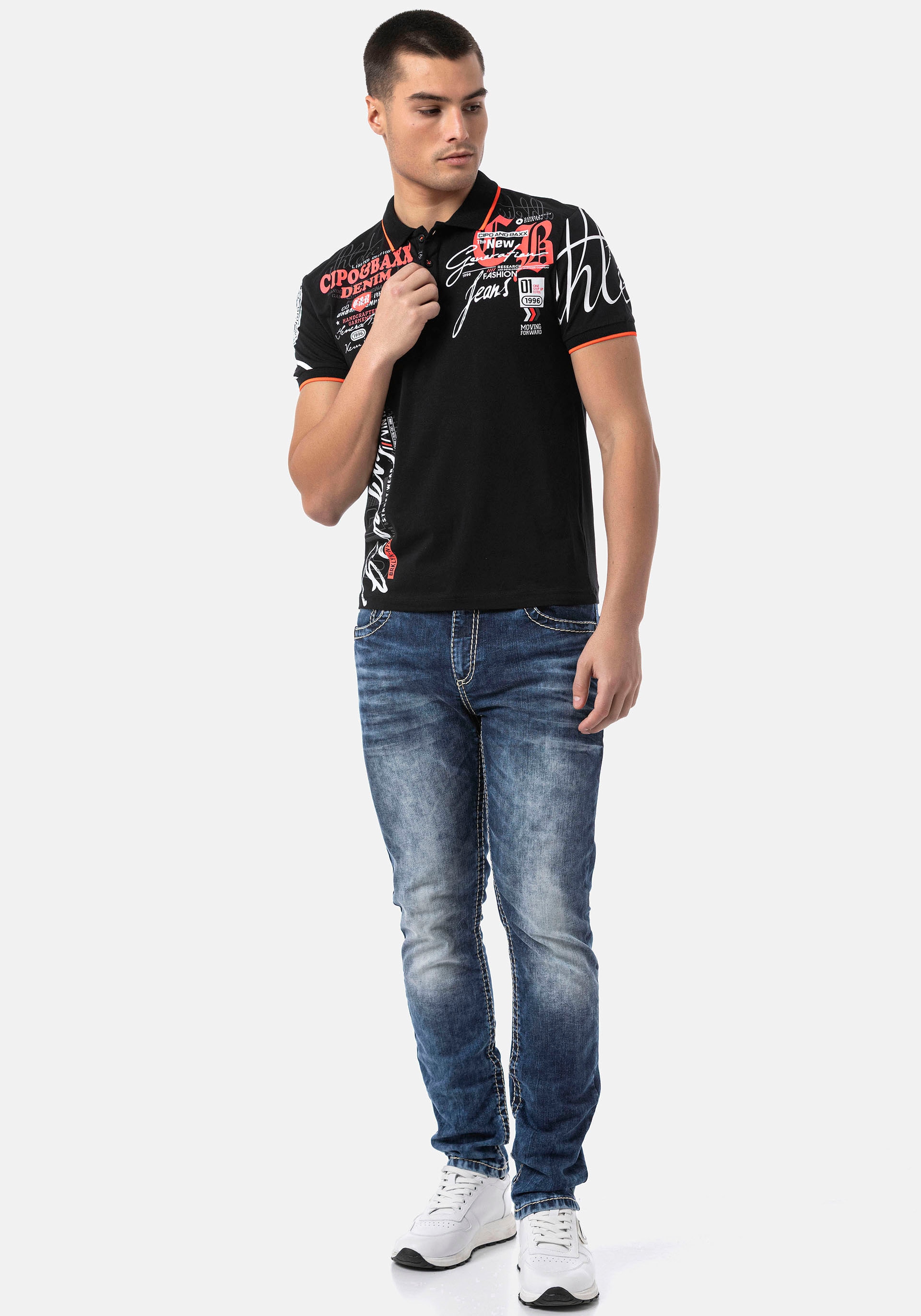 Cipo & Baxx Poloshirt, mit markantem Print
