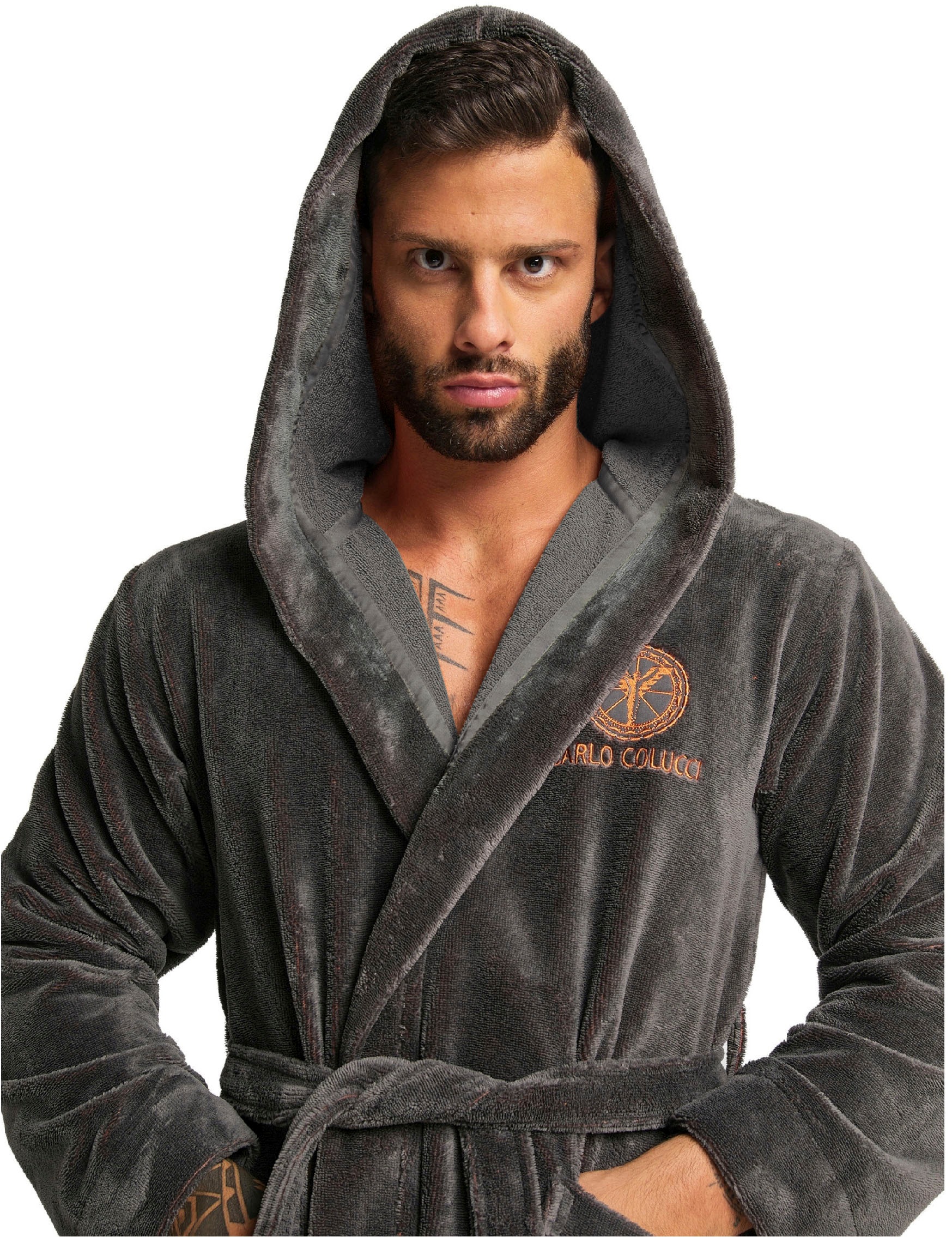 CARLO COLUCCI Bademantel "Kapuzen-Bademantel für Herren aus weicher Baumwol günstig online kaufen