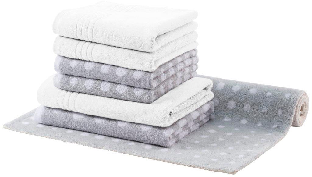 Egeria Handtuch Set "DOT", (7 St., 4 Handtücher (50x100 cm)-2 Duschtücher (70x140 cm)-1 Badematte (70x120 cm), mit passe