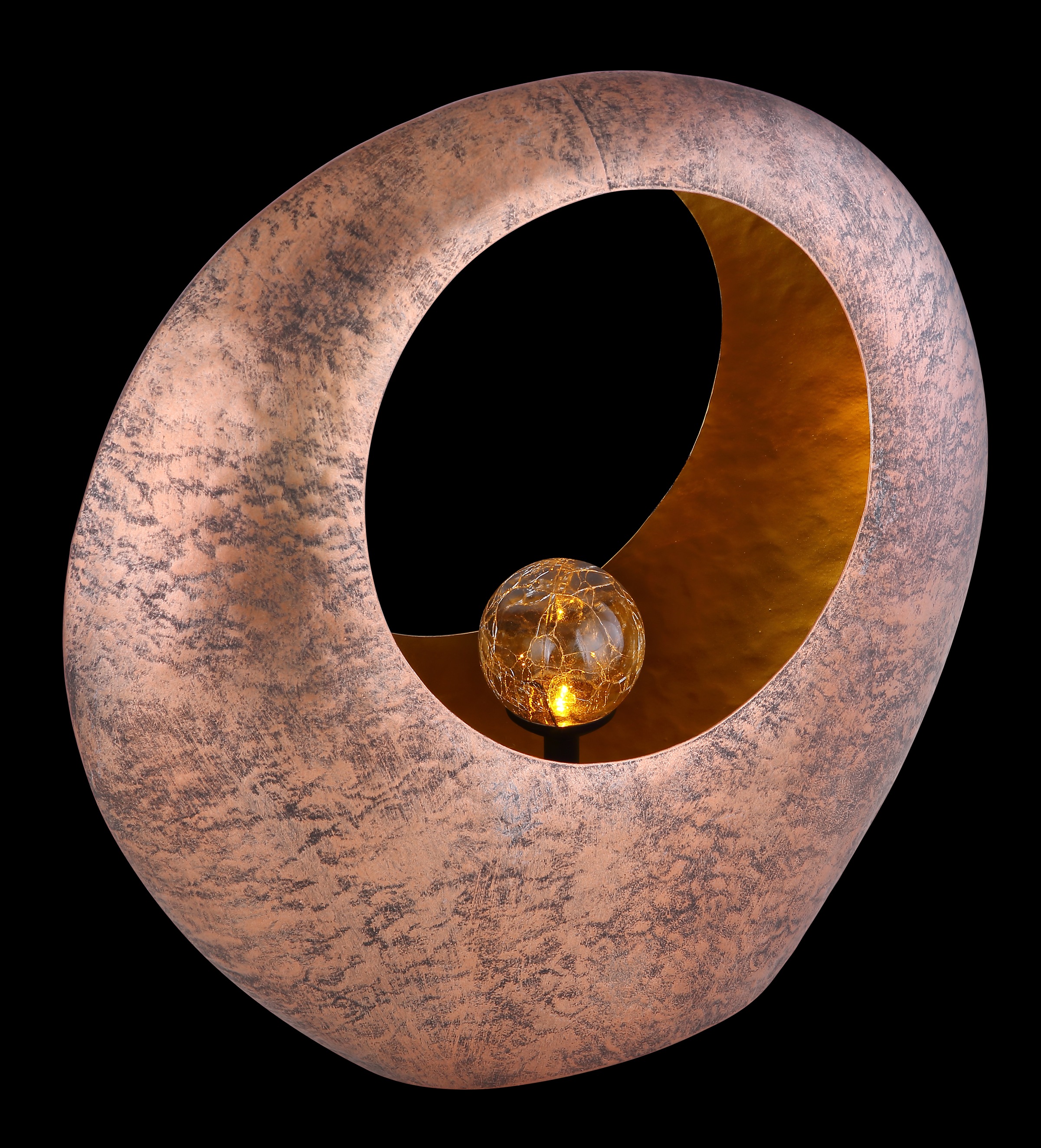 GLOBO LIGHTING LED Solarleuchte »SOLARLEUCHTE METALL MESSINGFARBEN, 1XLED-Modul« LED-Modul 1 Stk. Warmweiß Messing-Solarleuchte mit Glas crackle, Feuereffekt, LED 0.06W