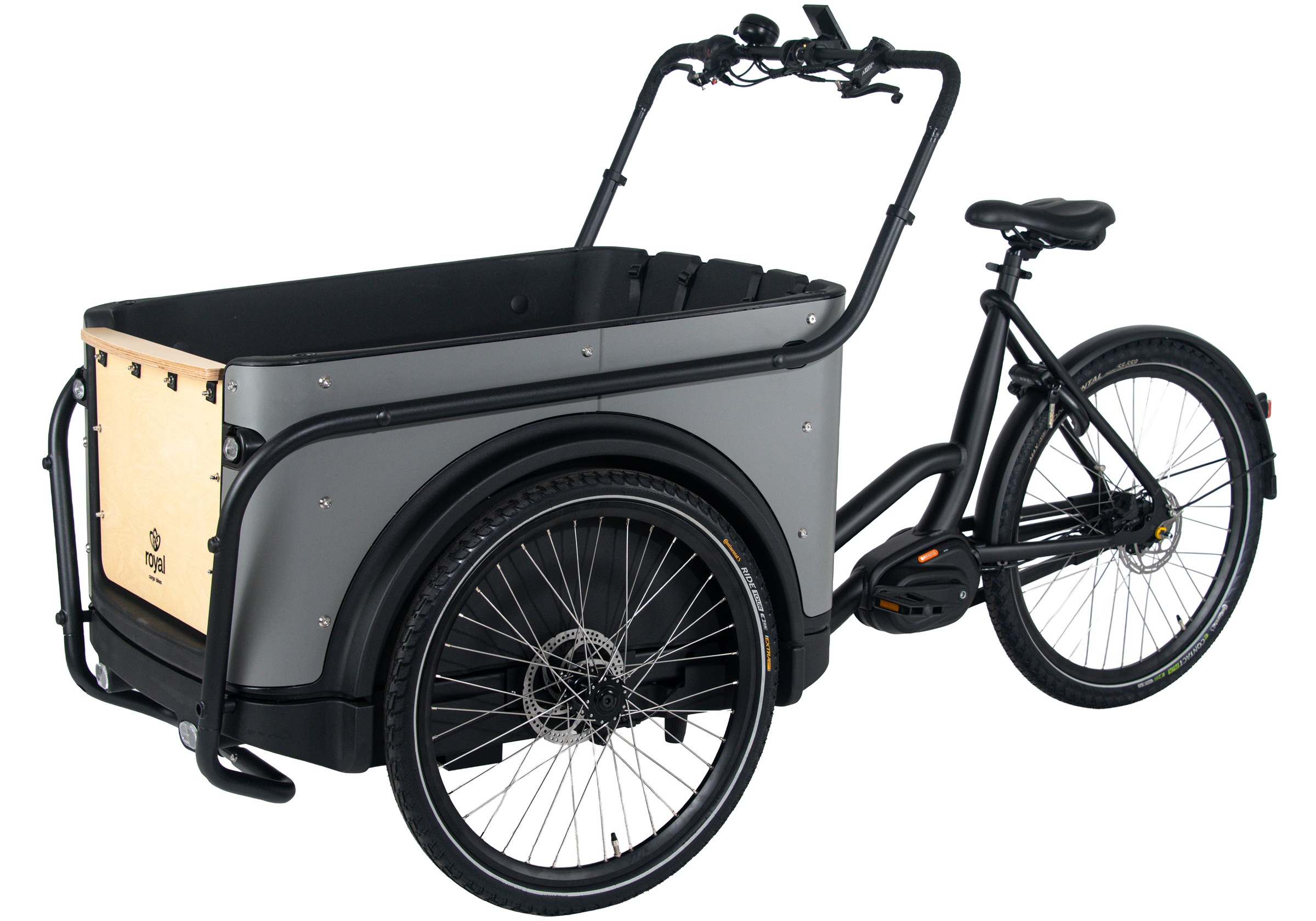 Royal Cargo Bikes »Cargo 3W Premium 17,5Ah / 630 Wh 24 / 26 Zoll grau« 7 Gang Shimano Nexus Schaltwerk Nabenschaltung Mittelmotor 250 W