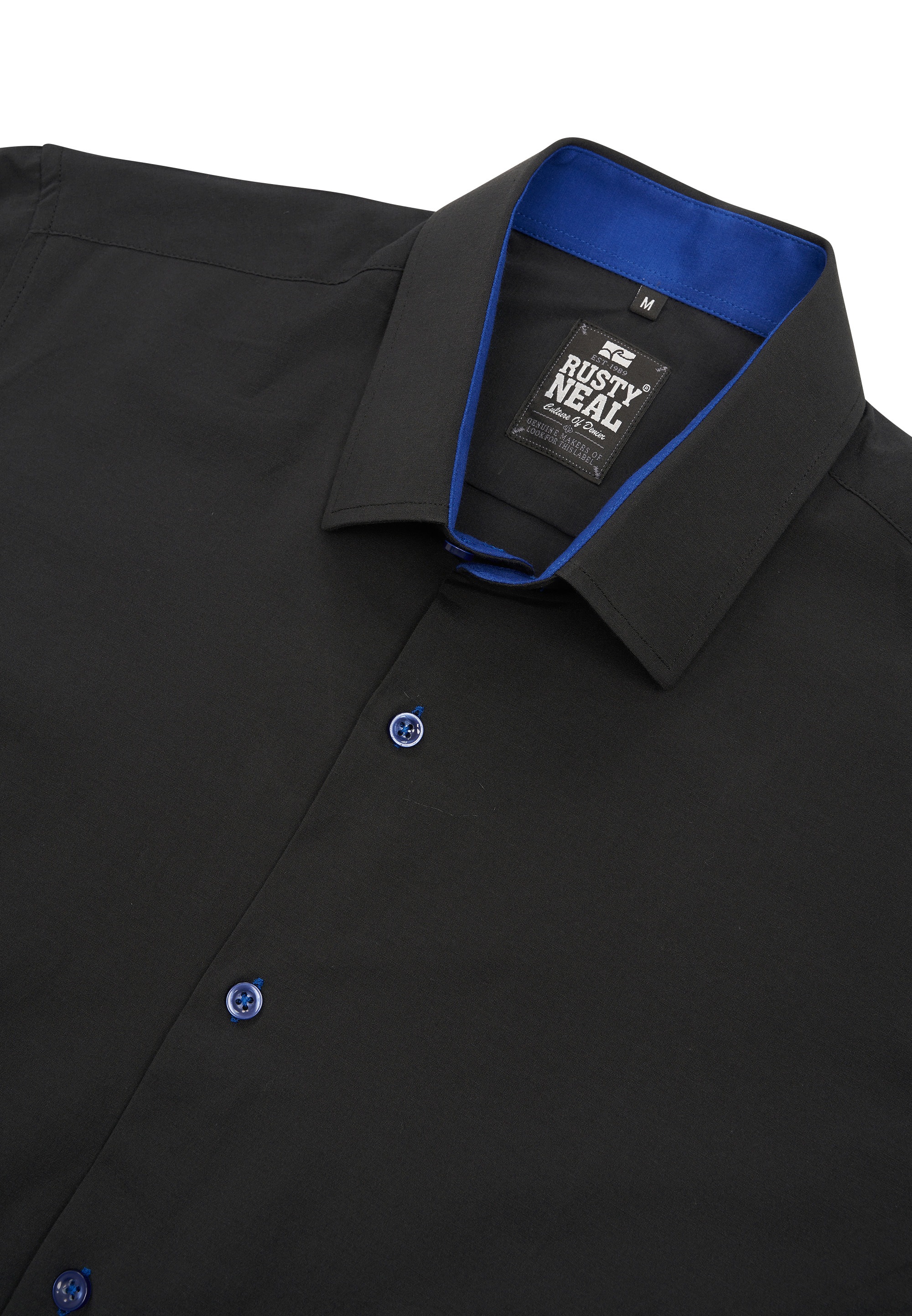 Langarmhemd RUSTY NEAL, Herren, Gr. 4XL, EURO-Größen, schwarz (schwarz, blau), 60% Baumwolle, 37% Polyester, 3% Elasthan, unifarben, Hemden, mit Krawatte 2