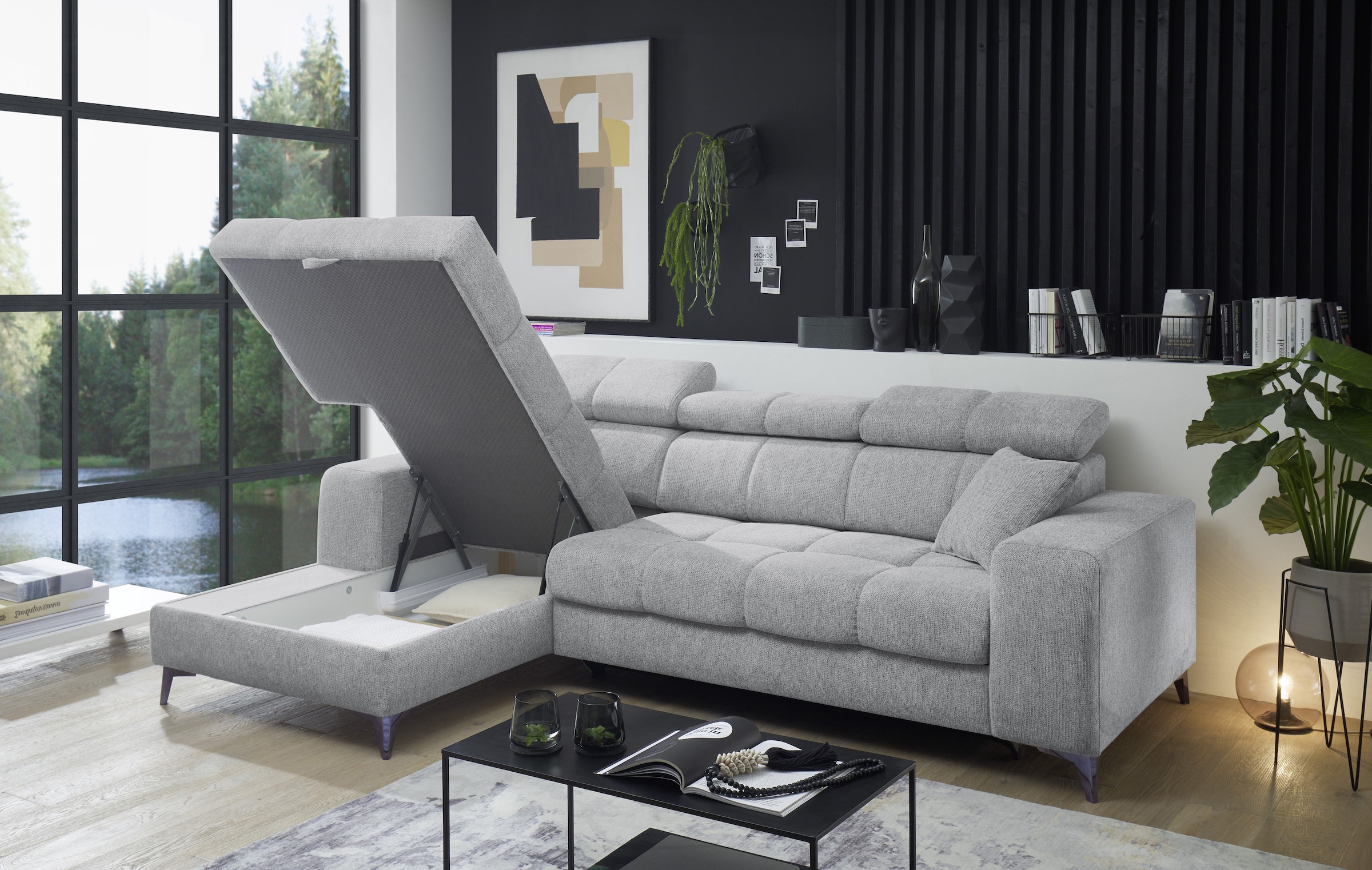 ED EXCITING DESIGN Ecksofa »Sydney L-Form«, (2 St.), frei im Raum stellbar, mit Bettkasten, inkl. Kopfteilverstellung