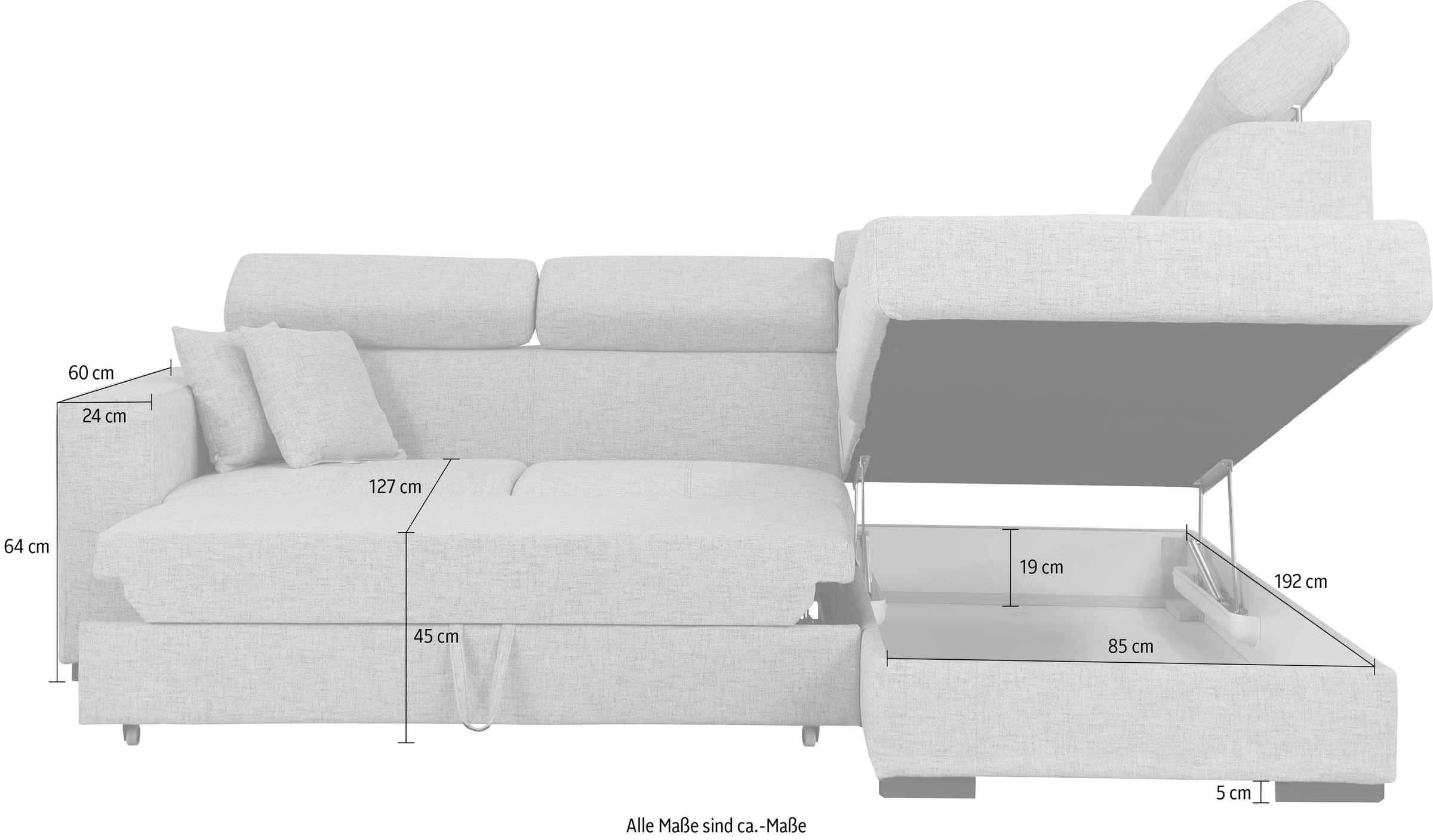 Home affaire Ecksofa »Tulio L-Form«, wahlweise mit Bettfunktion und Bettkasten, incl. 3 Zierkissen