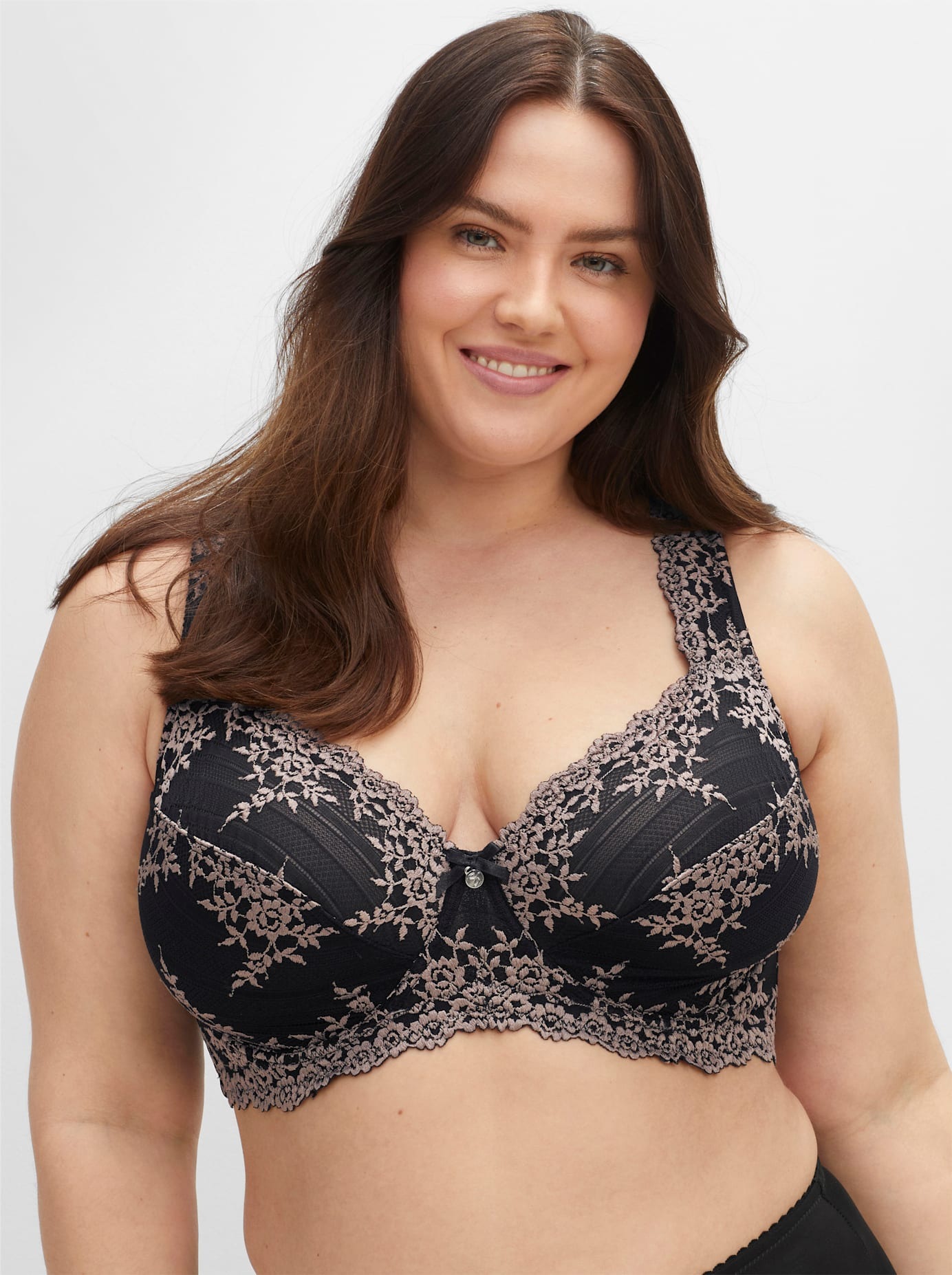 SHEEGO Damen Bügel-BH, Gr. 105schwarz, taupe, 95% Baumwolle, 5% Elasthan, Spitze:12% Elasthan, 88% Polyamid, BHs