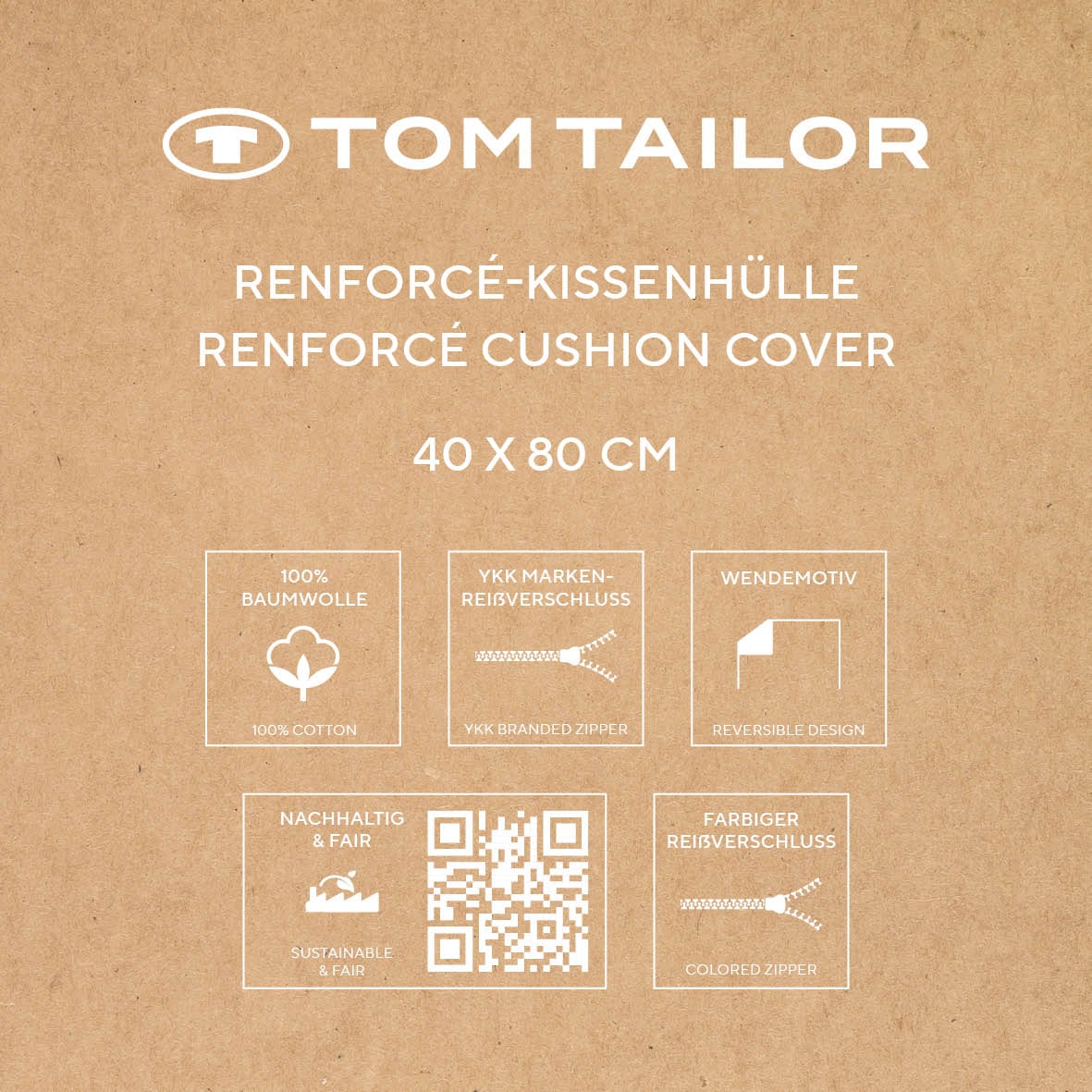 TOM TAILOR HOME Kissenhülle »new bedroom, MEDIUM STRIPES, 40x40cm oder 40x80cm«, (1 St.), mit farbigem Markenreißverschluss