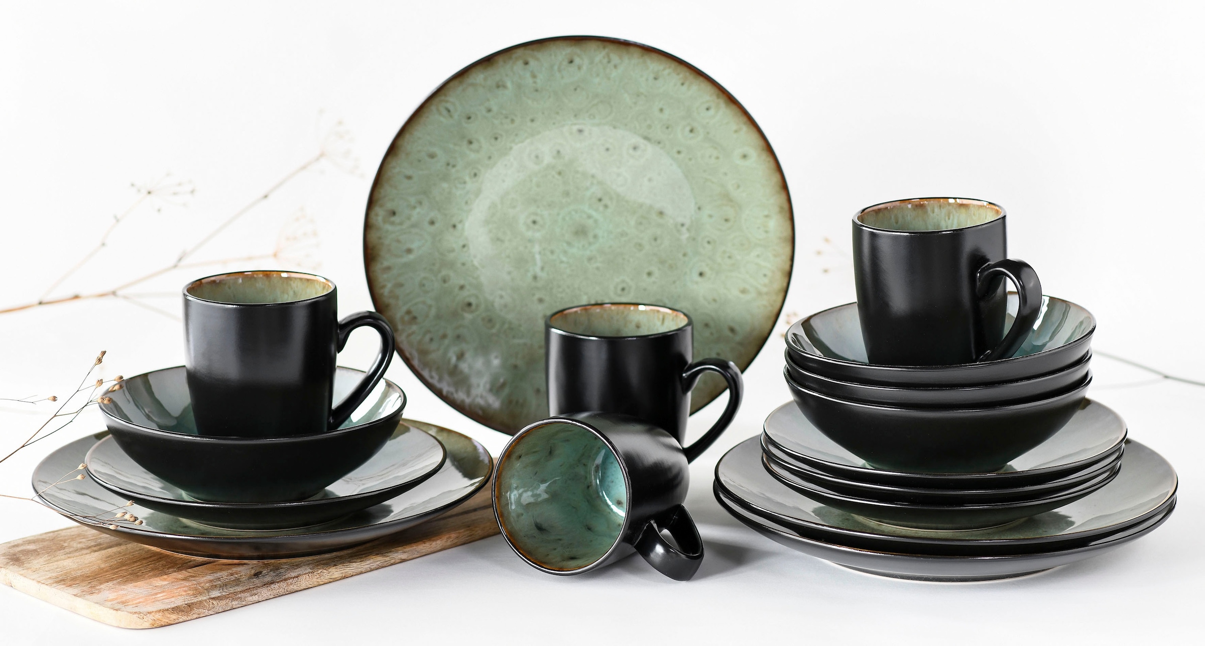 CreaTable Kombiservice »Jawa«, (Set, 16 tlg.), Reaktivglasur, jedes Stück ein Unikat