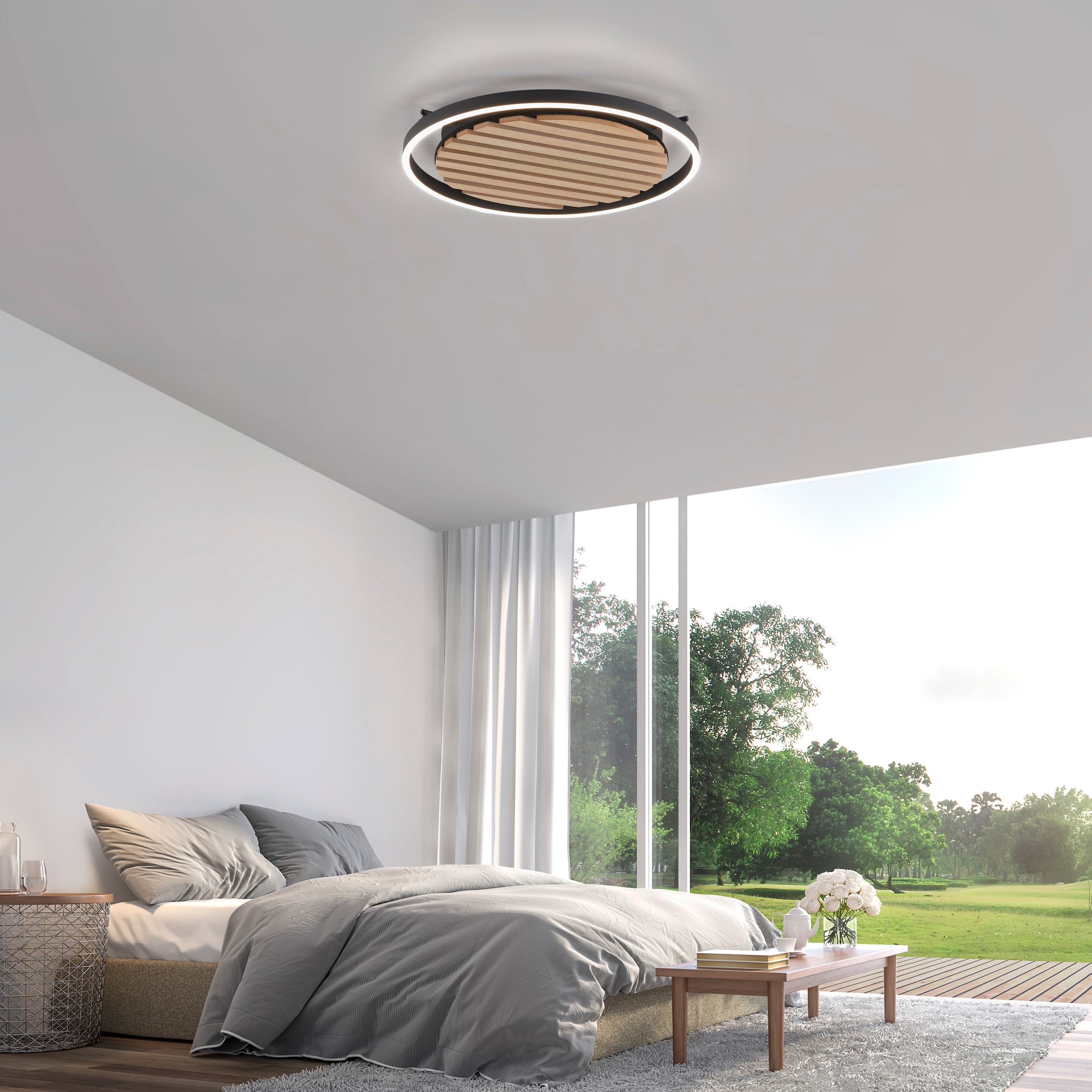 Leonique Deckenleuchte »Brialeen - Akustikpaneele«, 1 flammig, Leuchtmittel LED-Board | LED fest integriert, Akustikpaneel, CCT, Deckenlampe, Akustik, Holz, Paneele, Fernbedienung