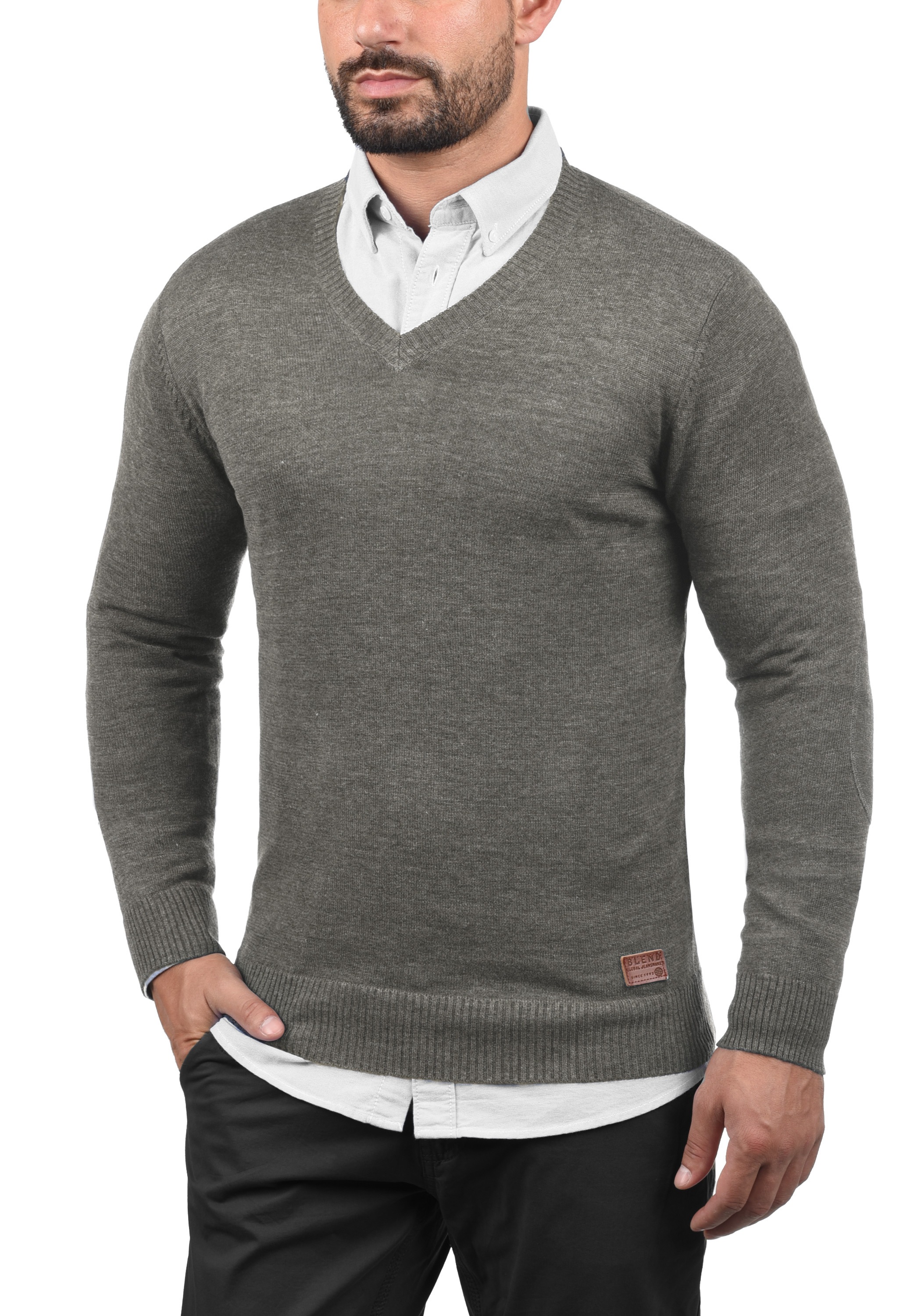 Blend Strickpullover "BHLasse" Feinstrickpullover mit aufgestickten Ellenbo günstig online kaufen