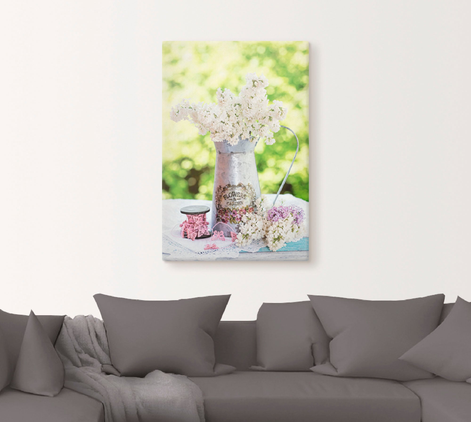 Artland Wandbild »Flieder und Shabby Chic Stillleben«, Blumen, (1 St.), als Alubild, Outdoorbild, Leinwandbild, Poster, Wandaufkleber