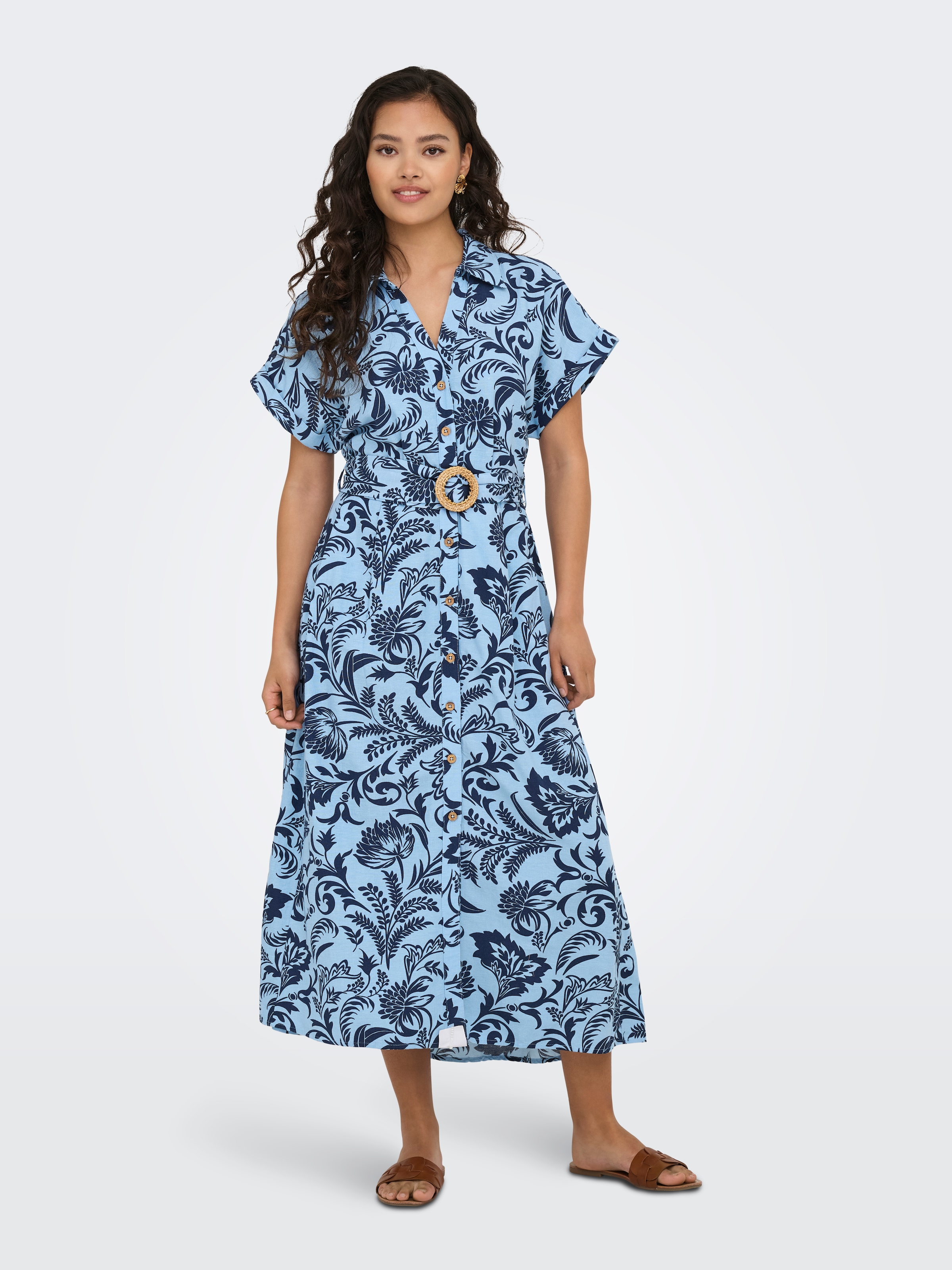 ONLY Hemdblusenkleid »ONLJAKIRI LINEN SS MIDI SHIRT DRESS WVN«, mit Leinen