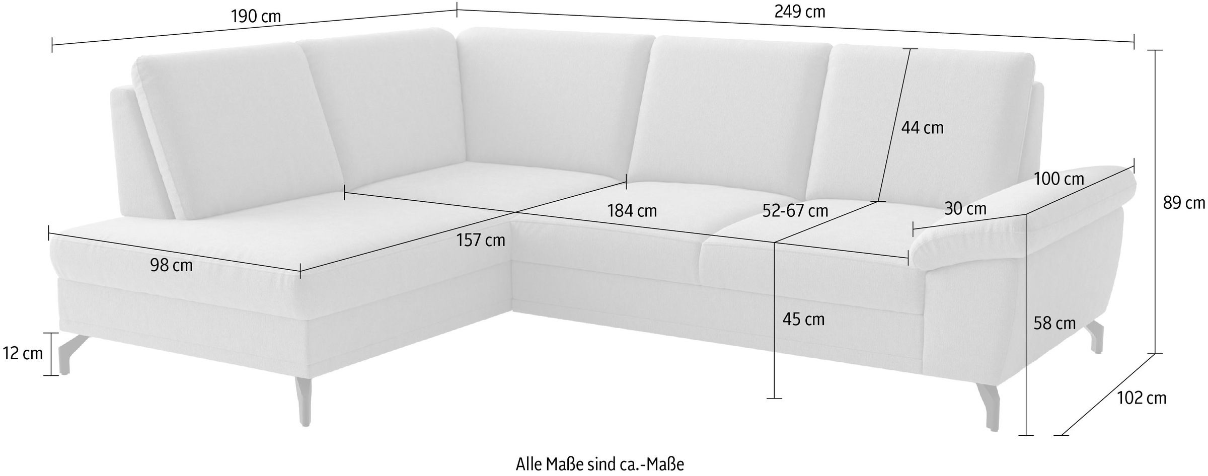 sit&more Ecksofa »Chelsea L-Form, B: 264 cm, mit Armteil-& Sitztiefenverstellung« optional Schlaffunktion und Bettkasten