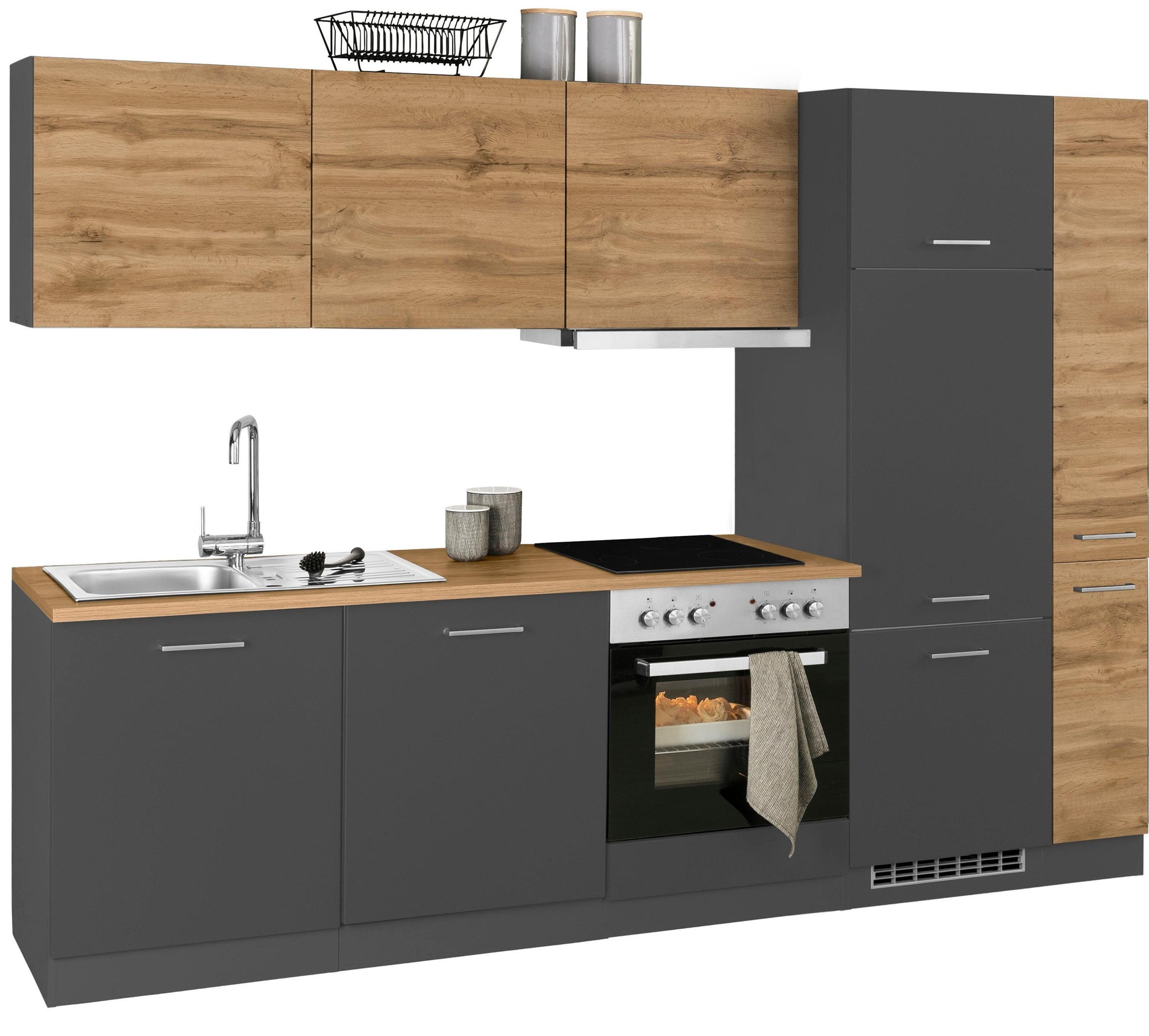KOCHSTATION Küchenzeile »KS-Kehl«, mit E-Geräten, Breite 270 cm, inkl. Kühlschrank und Geschirrspüler