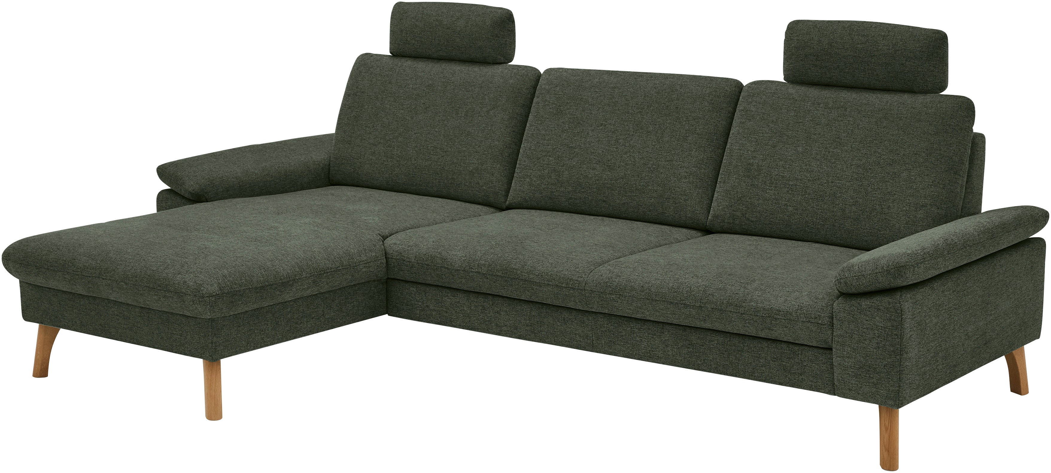 Die PlanBar Ecksofa "PP-LA24075 L-Form, Breite 286 cm" opt. mit Kopfstützen, Schlaffunktion, mot. Ottomane, Sitztiefenverst.