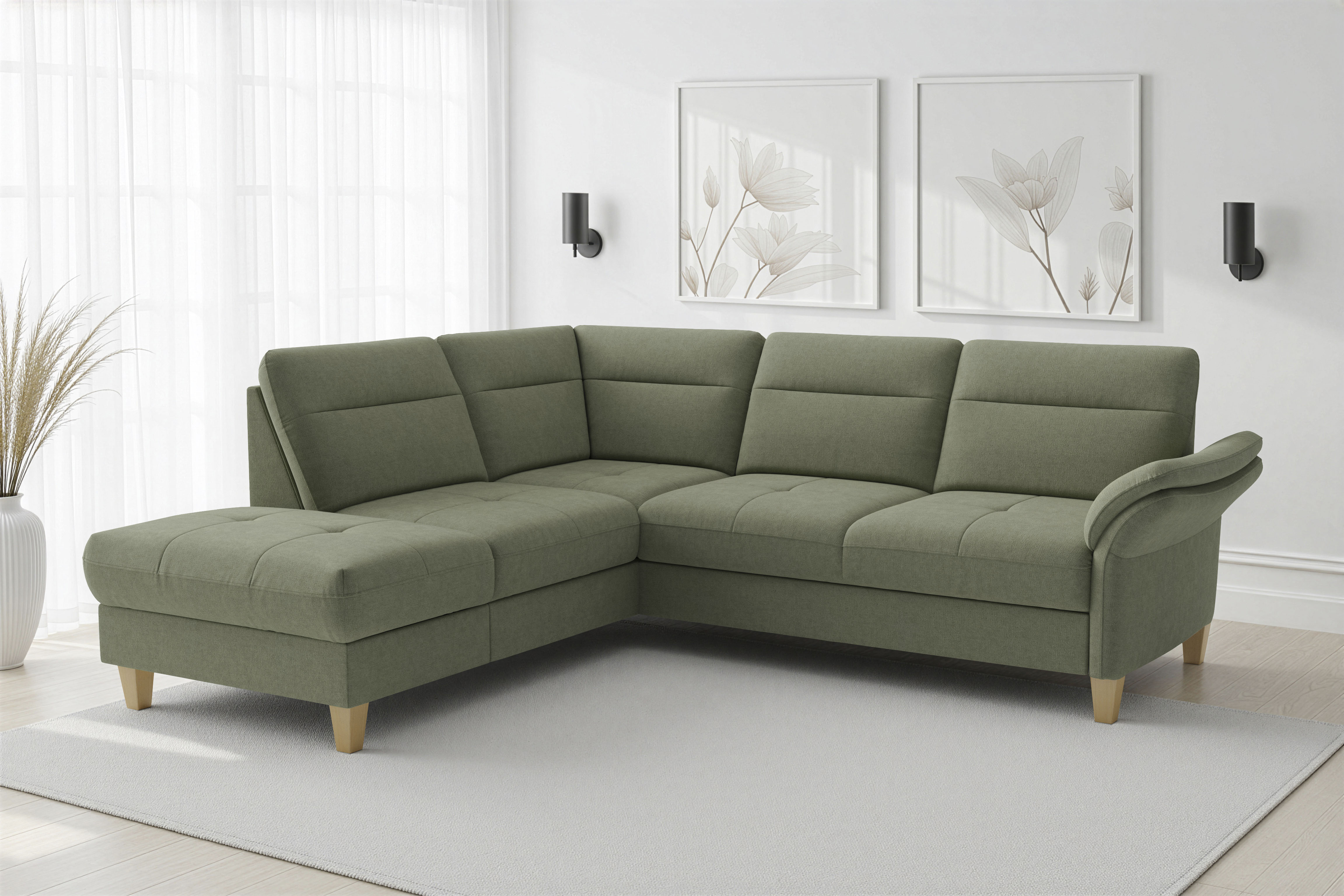 sit&more "Pamela L-Form, B: 218 cm, optional Schlaffunktion & Bettkasten" wahlweise mit Armteilverstellung, Sofa mit Federkern, Sitzhöhe: 48 cm