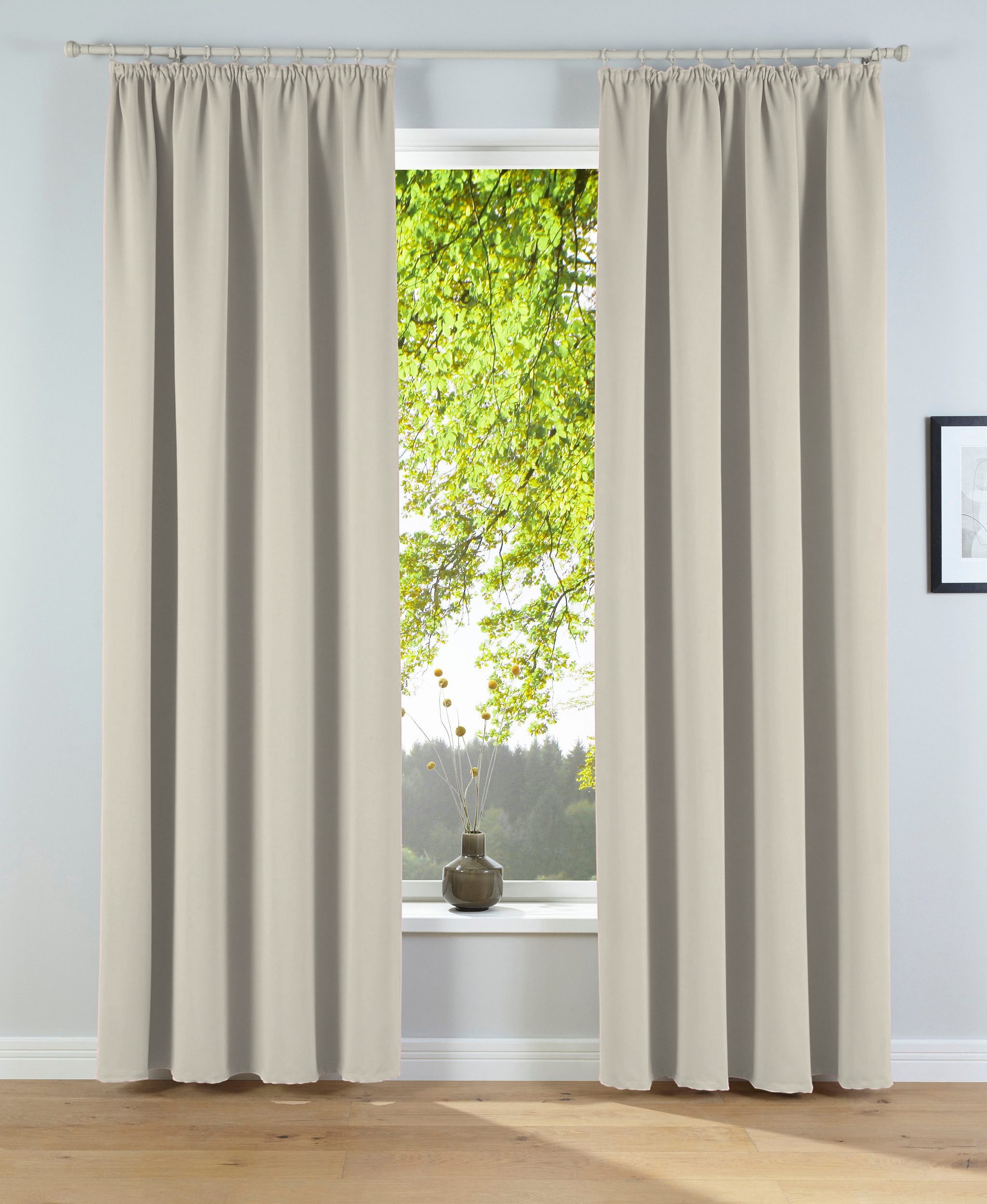 OTTO home Verdunkelungsvorhang "Solana, Gardinen mit Kräuselband, Vorhänge, Wohnzimmer, modern," Kräuselband 2 Stk. tlg. 2er-Set Verdunklungsvorhang mit Thermofunktion, Bestseller, einfarbig