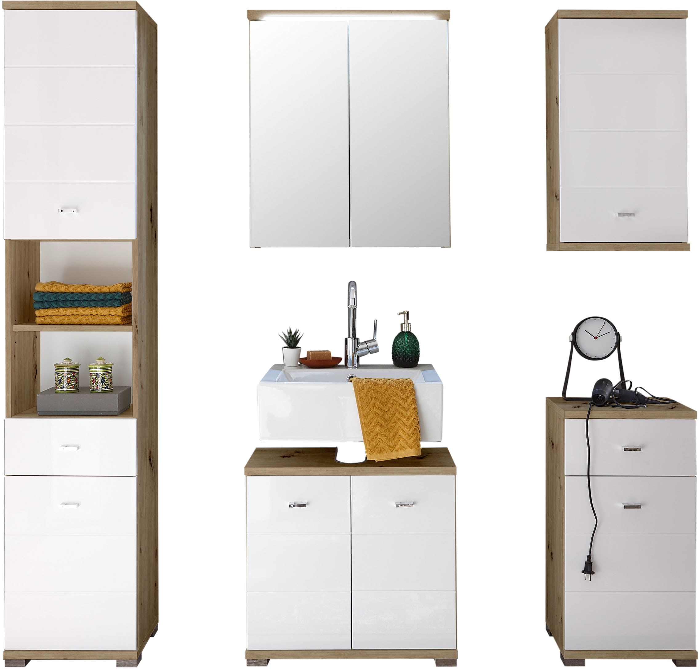 BASIC by Balculina Waschbeckenunterschrank »Pool, Badezimmerschrank BxHxT 60x57x31«, (1 St.), Breite 60cm, Tür L/R montierbar