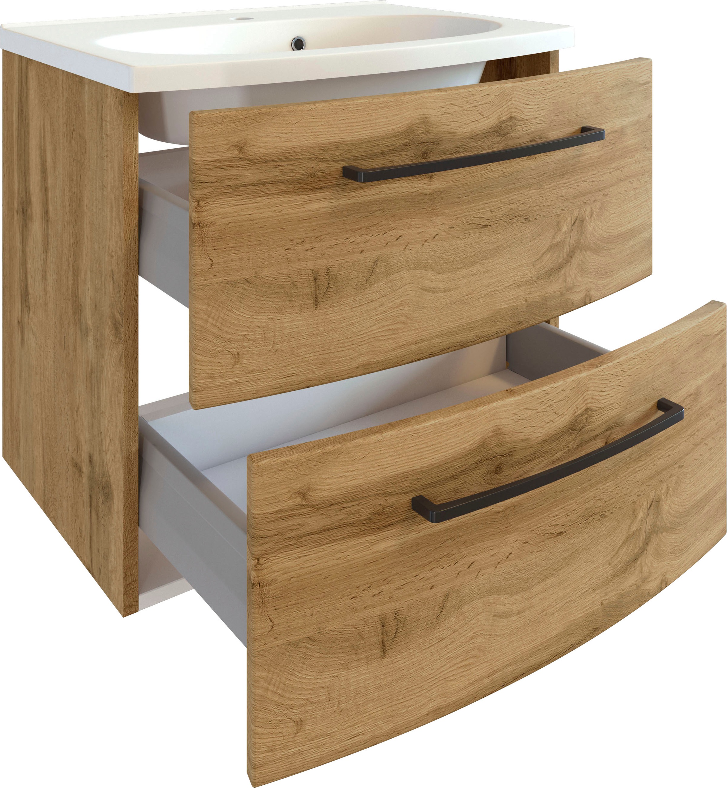 welltime Badmöbel-Set »Chicago«, (5 St., Spiegelschrank, Waschtisch, Hängeschrank, Unterschrank, Midischrank)