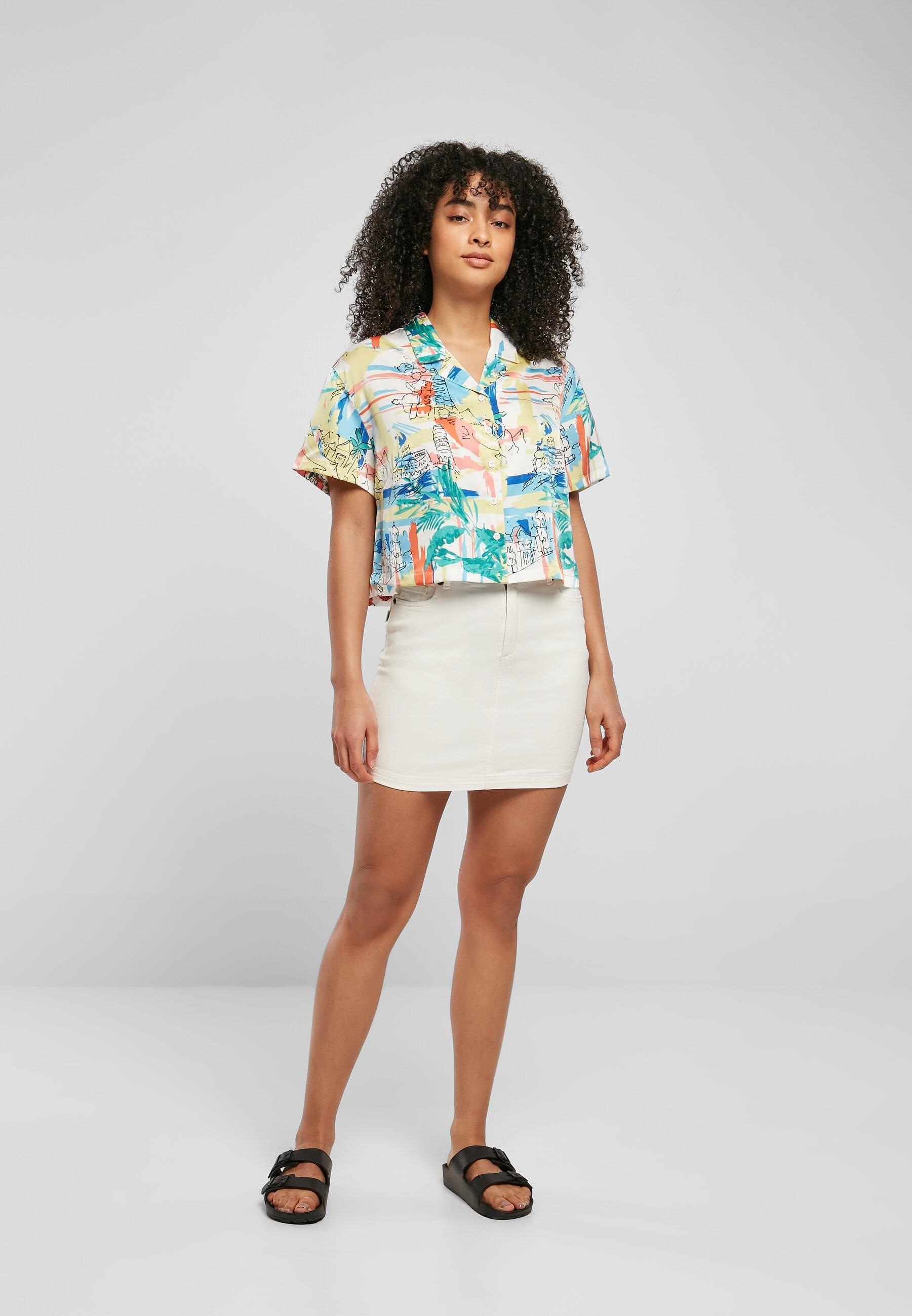 URBAN CLASSICS Klassische Bluse »Urban Classics Damen Ladies AOP Satin Resort Shirt«