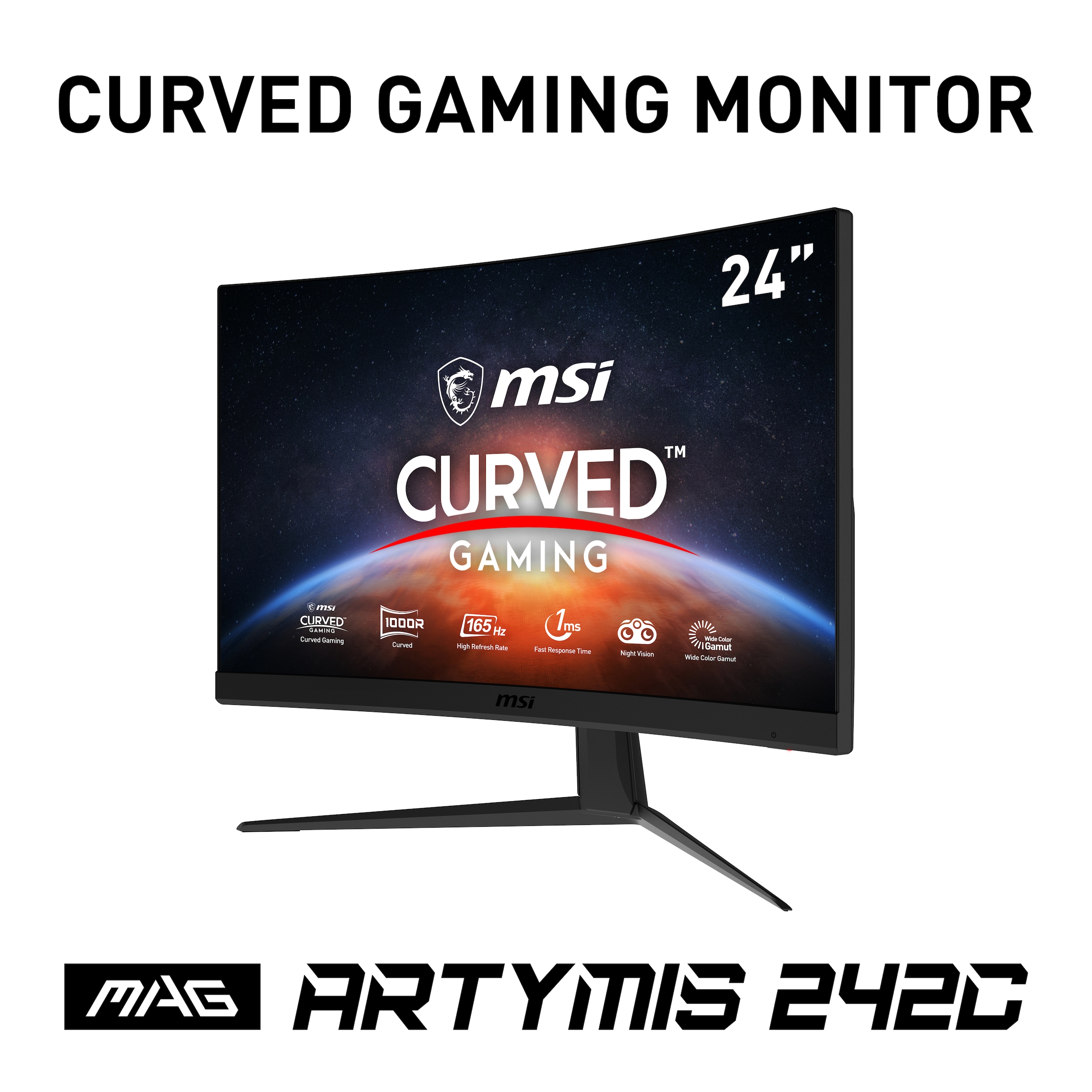 MSI Curved-Gaming-LED-Monitor »MAG ARTYMIS 242C«, 60 cm/23,6 Zoll, 1920 x 1080 px, Retina, 1 ms Reaktionszeit, 165 Hz, rahmenloses Design