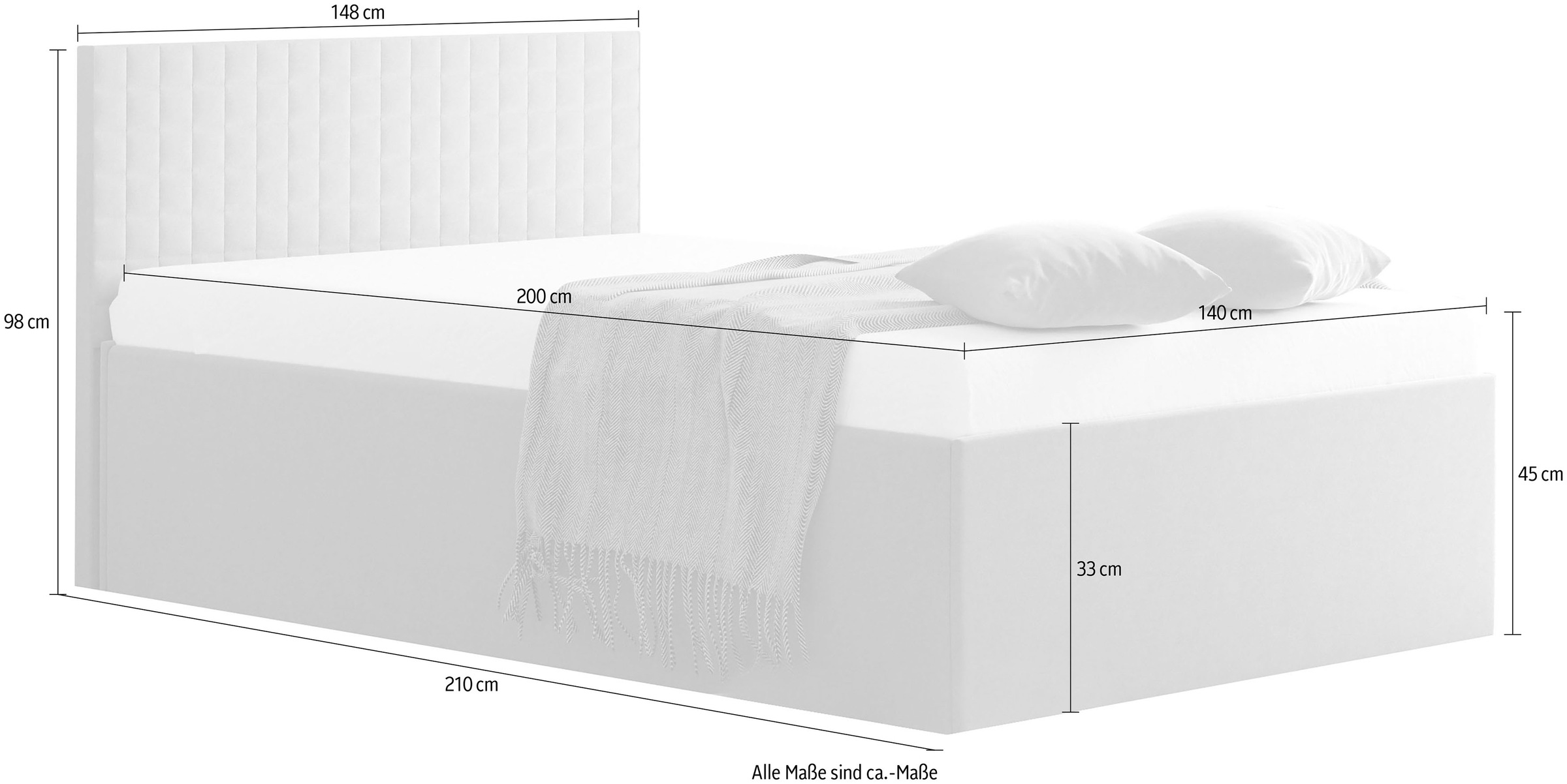 Polsterbett, grau, B:148cm L:210cm, WESTFALIA SCHLAFKOMFORT, Betten, Polsterbett, mit Bettkasten bei Ausführung mit Matratze 9