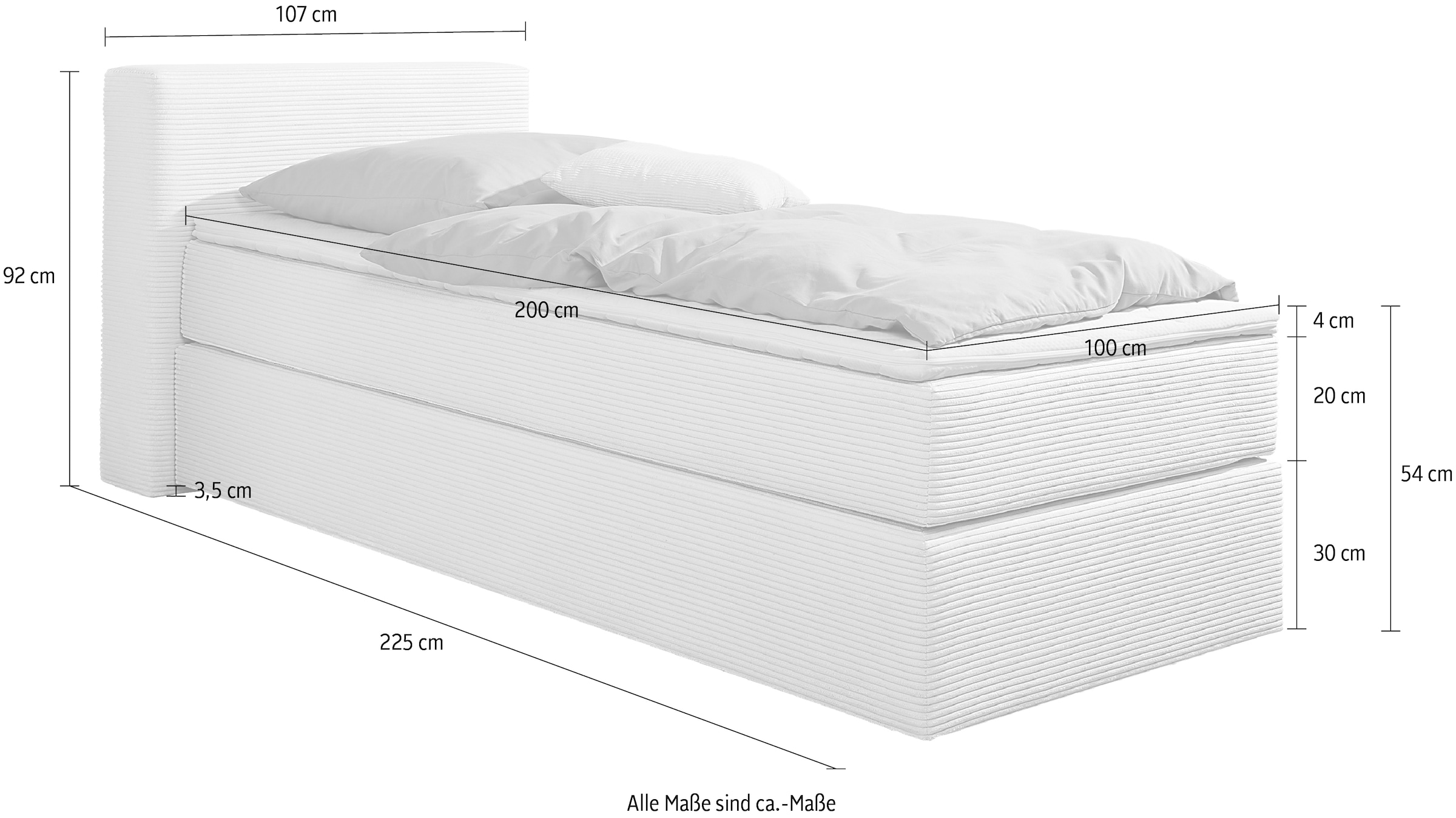 andas Boxspringbett »Åby«, In Cord Bezug, wahlweise mit und ohne Matrazte erhältlich