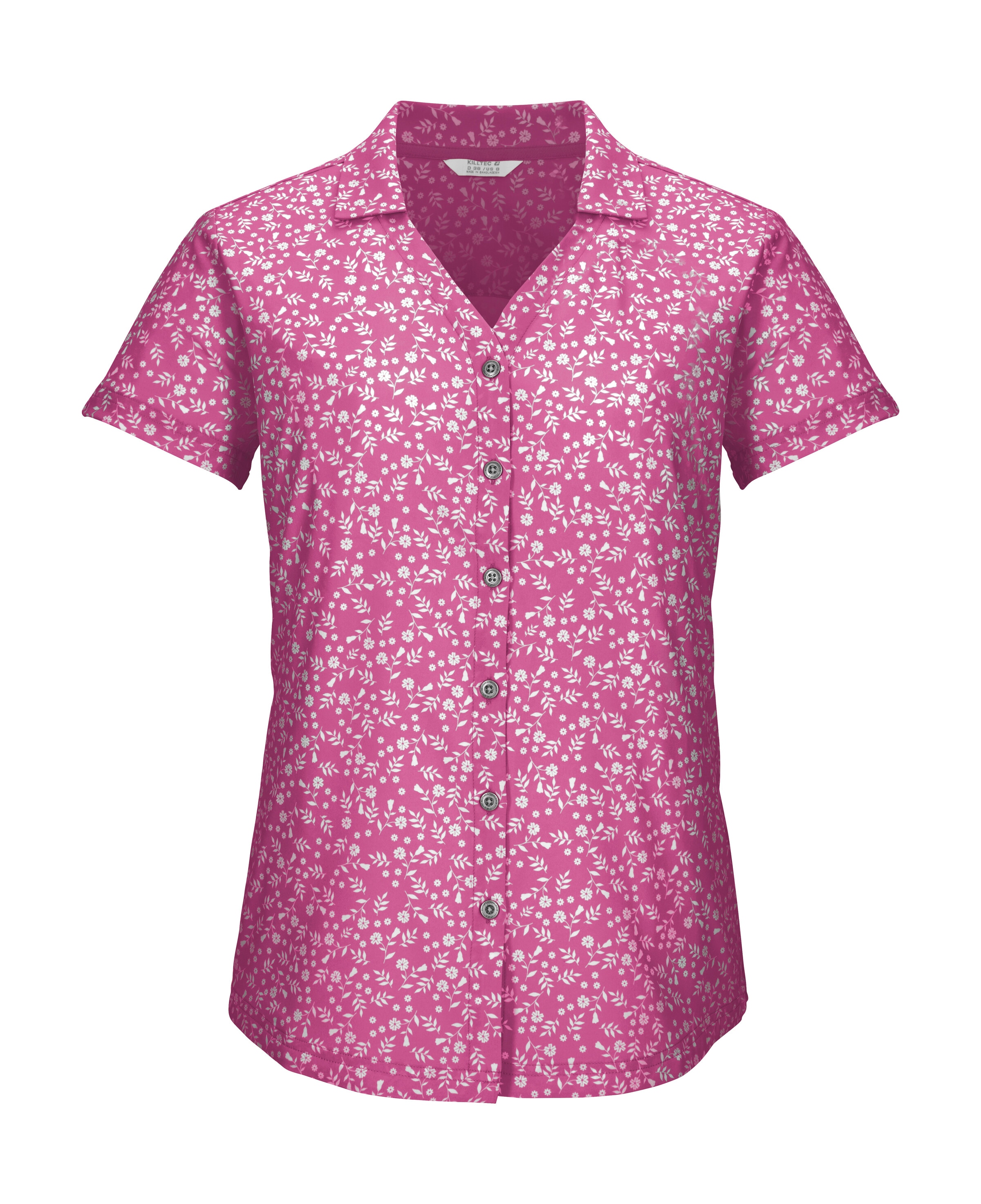 Funktionshemd KILLTEC "KOS 86 WMN WVN SHRT", Herren, Gr. 44, Normalgrößen, pink, Obermaterial: 92% Polyester, 8% Elasthan, Hemden, Schnelltrocknende Damenbluse mit floralem Print und Zierriegeln