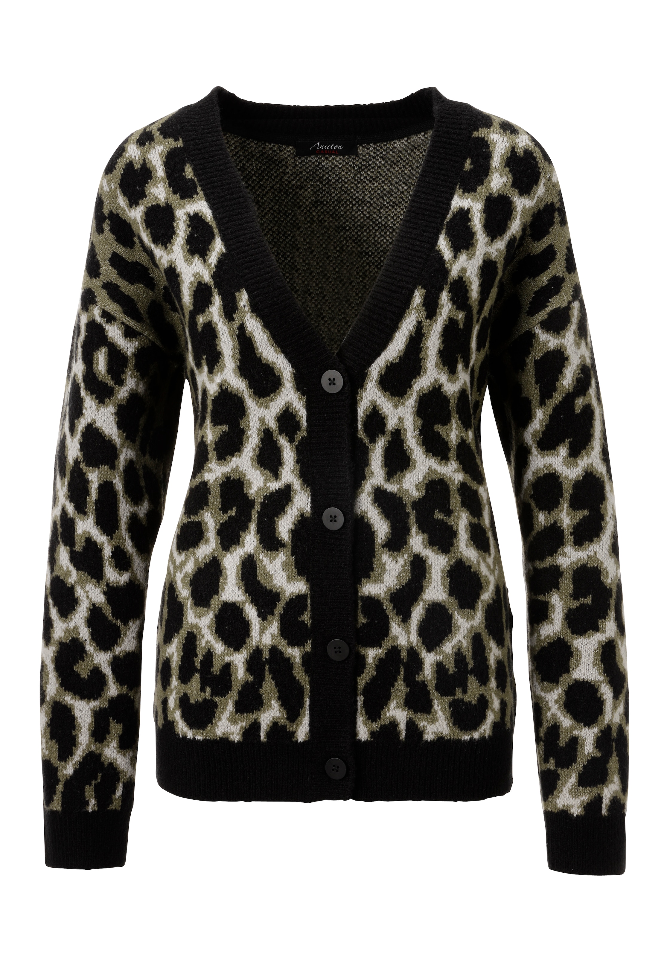 Aniston CASUAL Strickjacke, im trendfarbigen Leo-Muster - NEUE KOLLEKTION