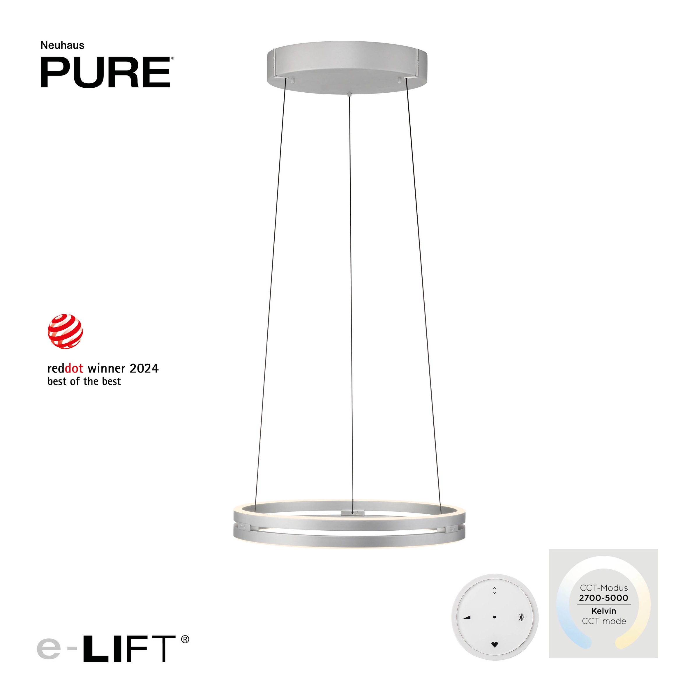 Neuhaus PURE LED Pendelleuchte »PURE E-Loop« LED-Board 1 Stk. warmweiß - kaltweiß e-LIFT® Funktion, CCT, dimmbar über Fernbedienung