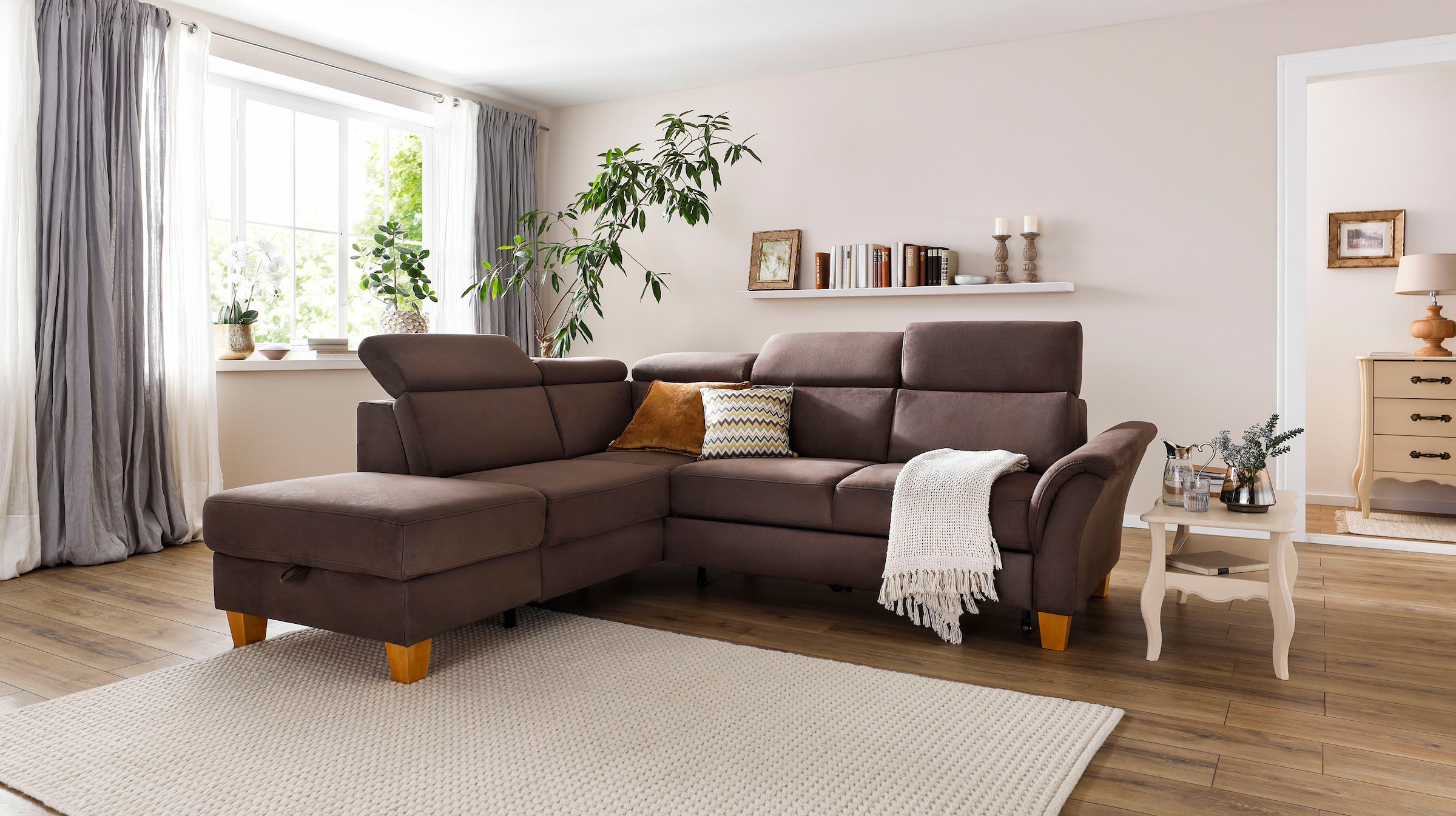 Home affaire Ecksofa »Conville L-Form«, Federkern, wahlweise mit Bettfunktion und Bettkasten bzw. Stauraum