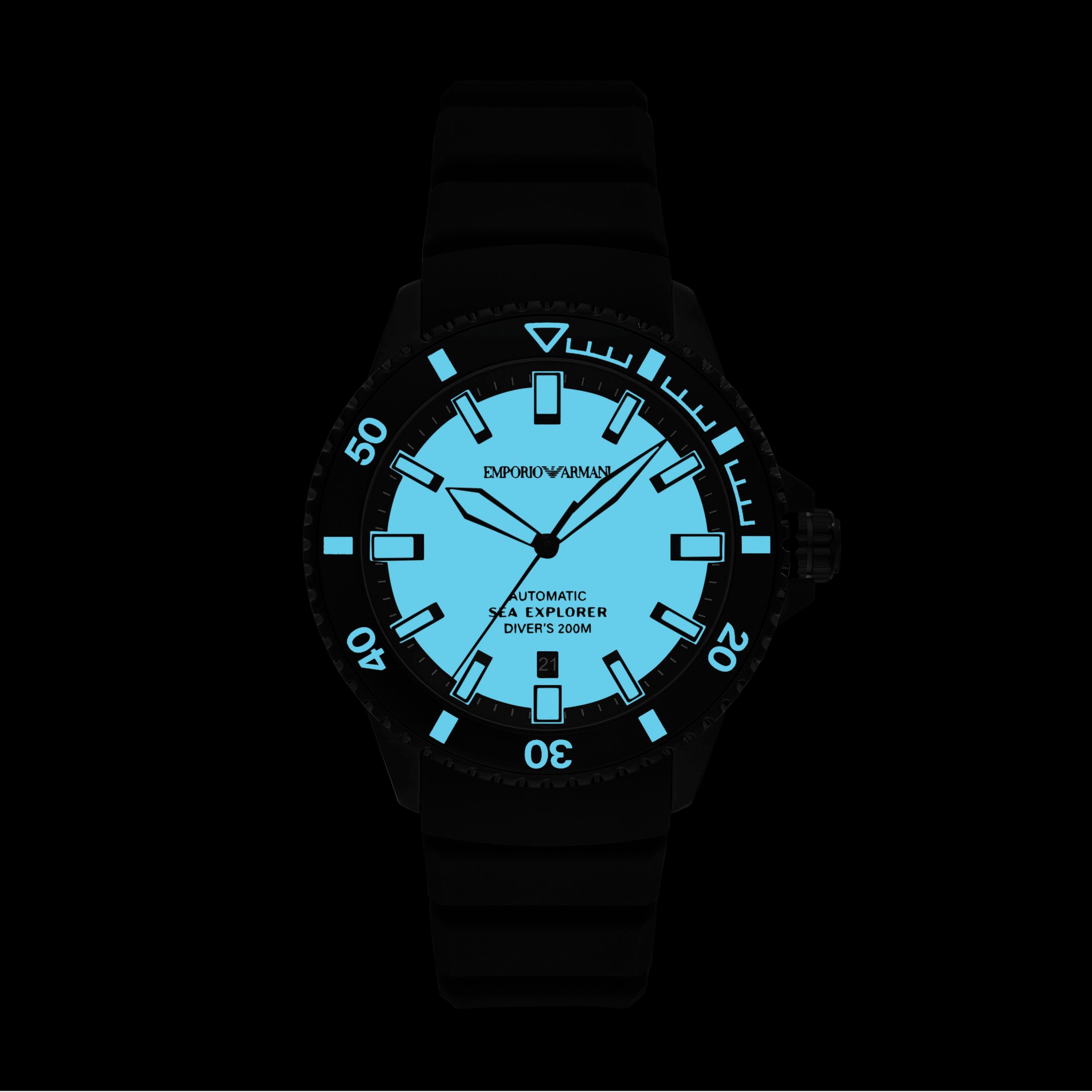Emporio Armani Automatikuhr, Armbanduhr, Herrenuhr, Mechanische Uhr, Silikonarmband, analog, Tag