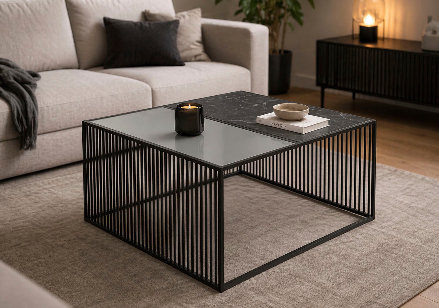 ACTONA GROUP Couchtisch "Strington, Marmoroptik schwarz - modern & stilvoll, pflegeleicht" Couchtisch, Beistelltisch, Kaffeetisch, OTTOs Choice, Glasplatte & Metallgestell, verschiedene Formen