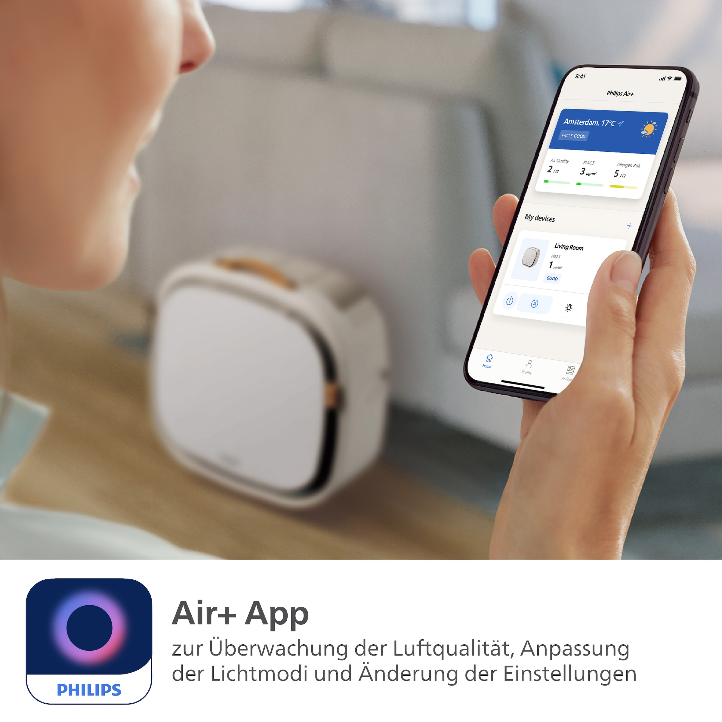 Philips Luftreiniger »AC3360/11 PureProctect Pet 3000 Series, Luftreinigungsrate 400 m³/h« für 104 qm Räume 4-Schichten-HEPA-Filtersystem, mit App Verbindung, tierfreundlich