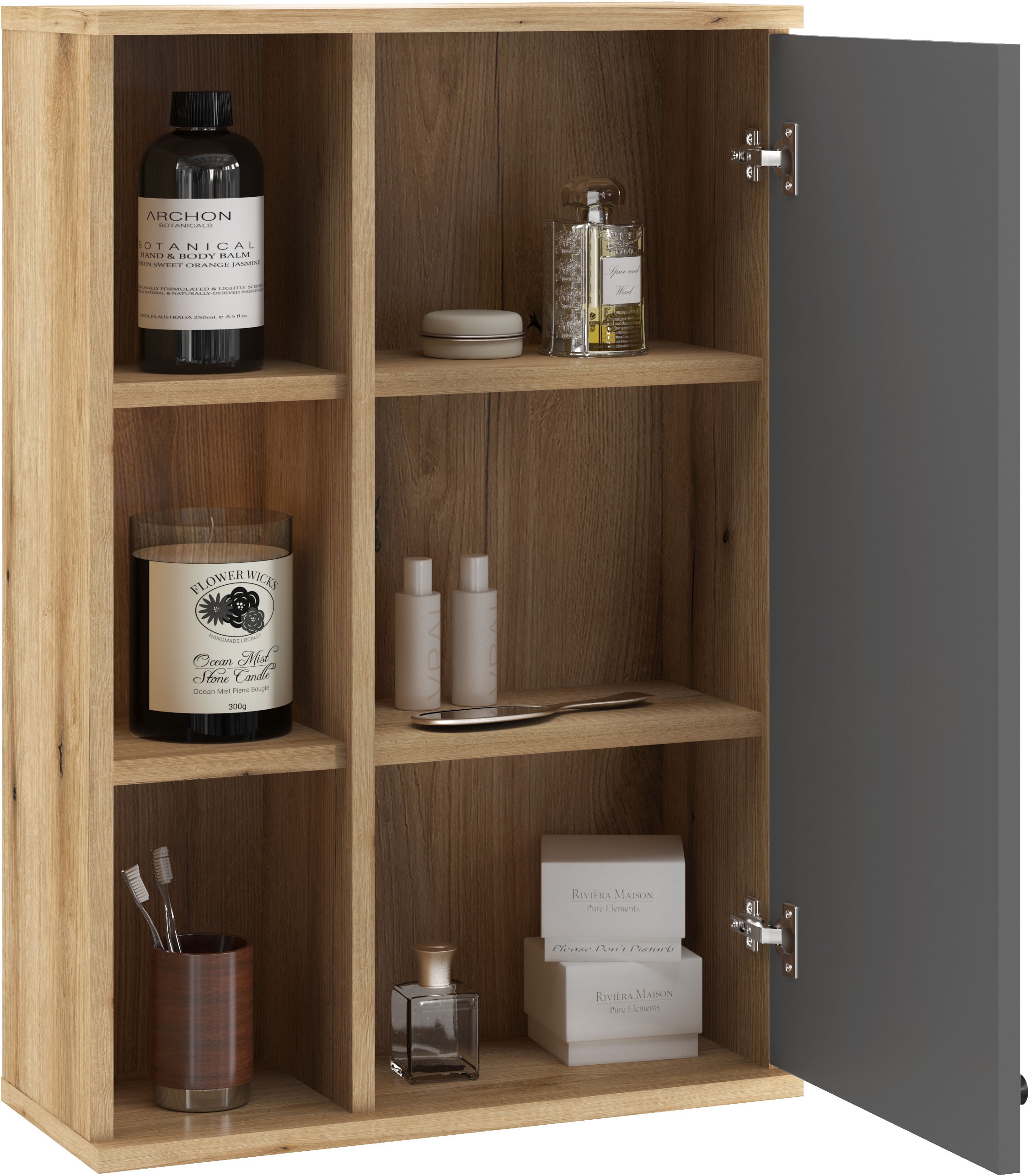INOSIGN Hängeschrank »Oslo, Badschrank mit Knopfgriff, Wandschrank im skandinavischen Design«, in der Türfarbe Weiß oder Grau verfügbar, ausreichend Stauraum