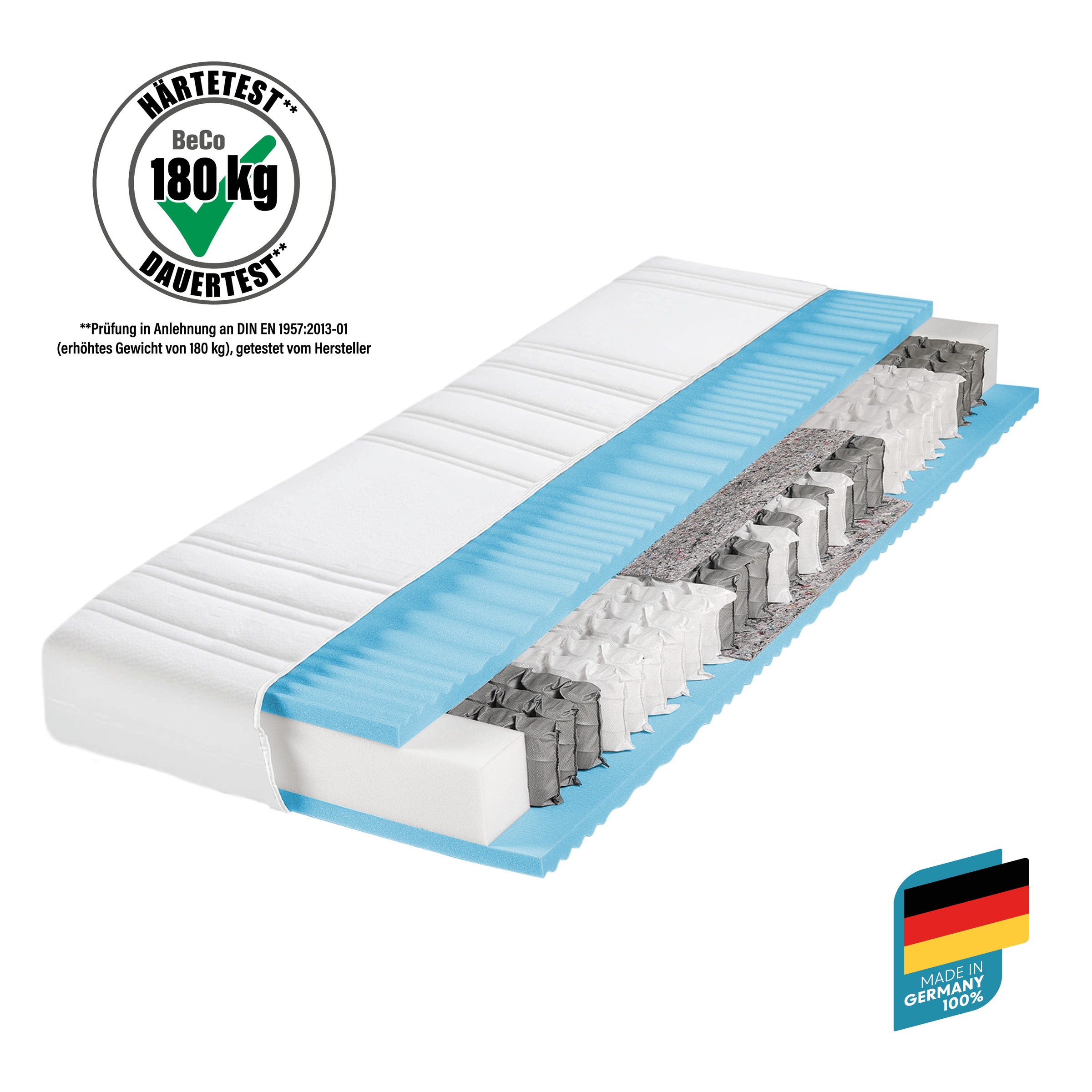 Taschenfederkernmatratze BECO, B:160cm H:22cm L:200cm, weiß, Bezug: 85% Polyester, 15% Polyamid. Steppfüllung: 100% Polyester, Matratzen, "BodyMax",