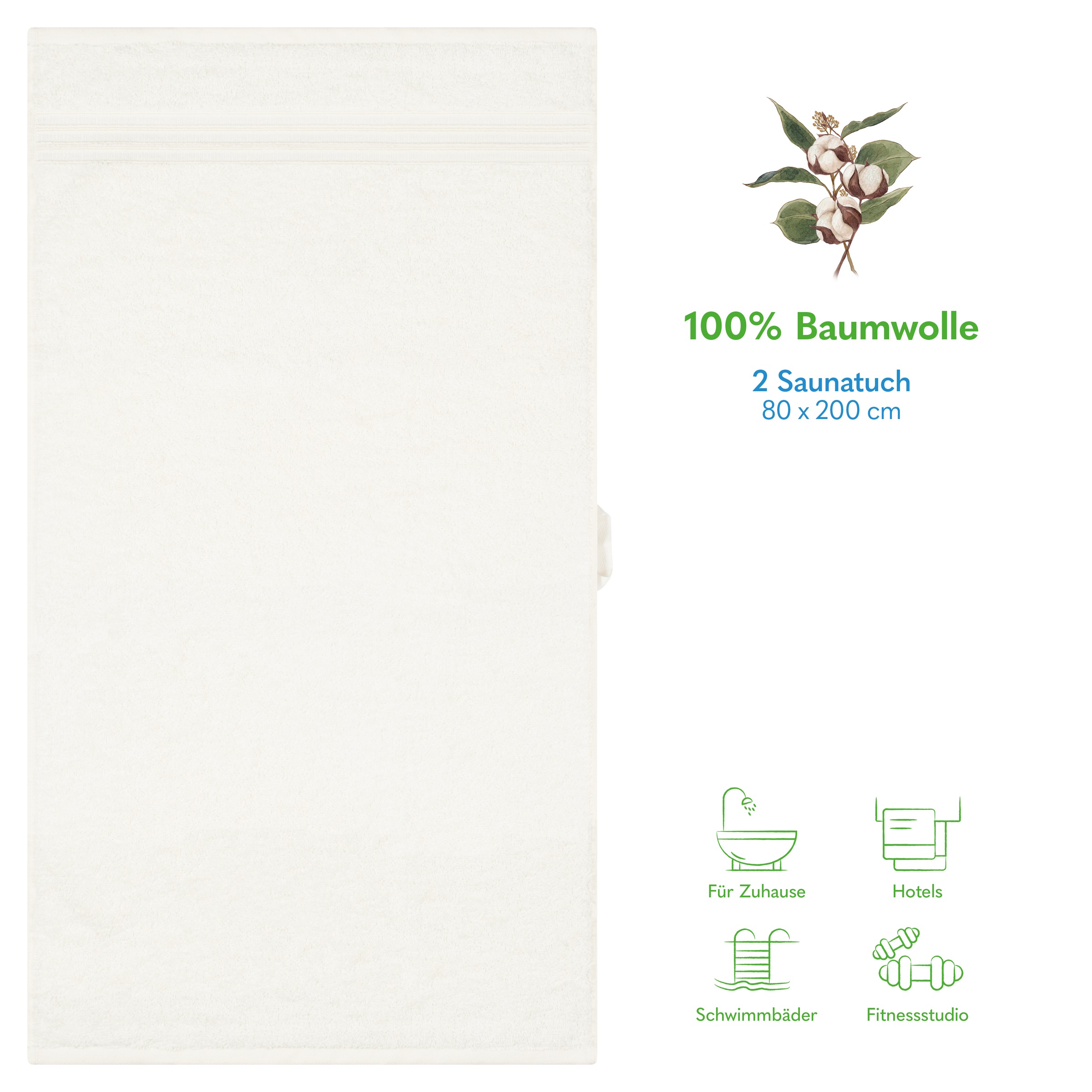 HAMMETEX Saunatuch »Hammetex 2er Set extra große Saunatücher«, (Packung, 2 St., 80x200 Saunatücher), 100% Baumwolle – Weich & Saugfähig – Luxuriöse Große Spa-Badetücher