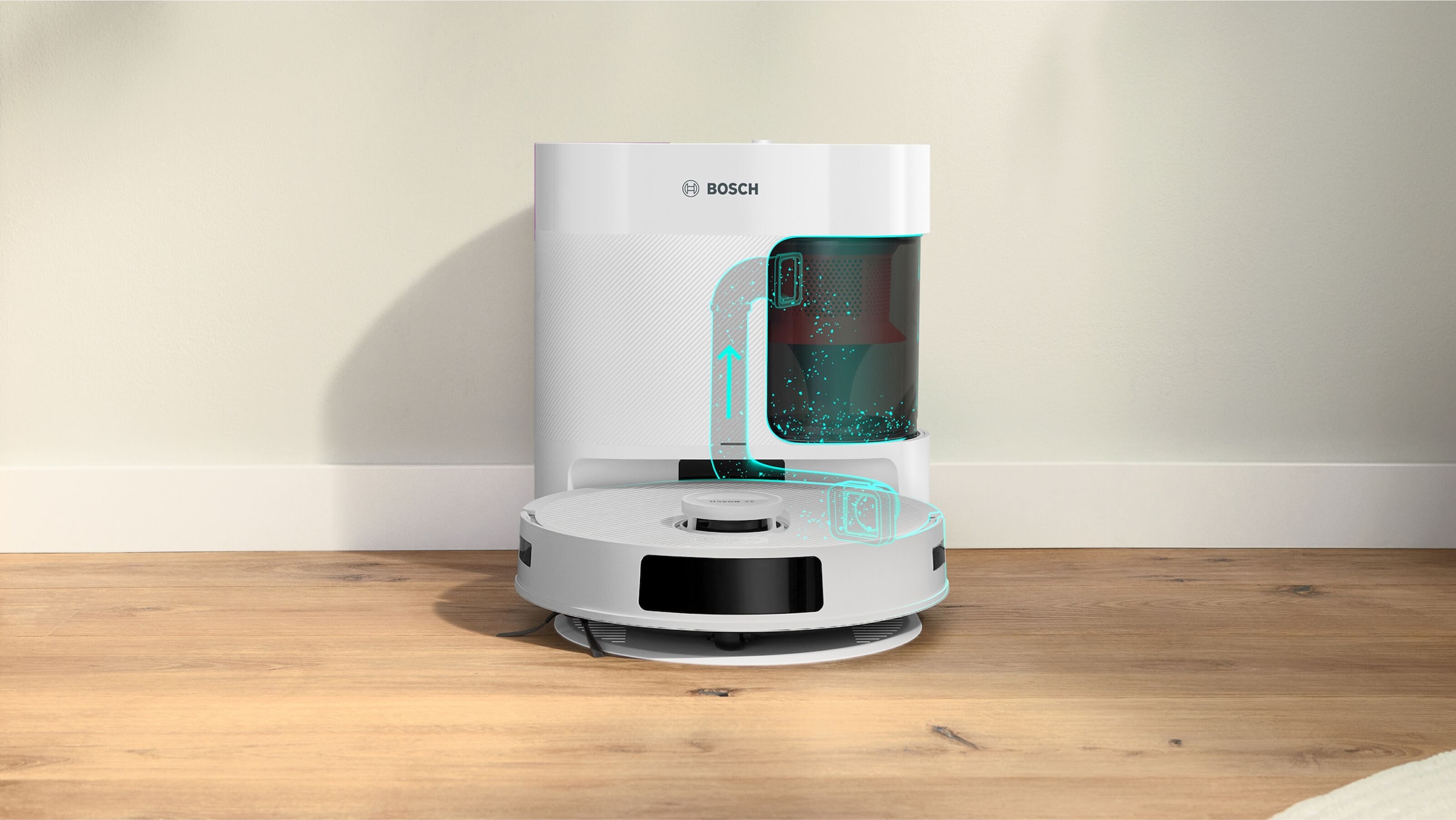 BOSCH Saugroboter »Spotless + BCRD1W, Saugroboter mit Wischfunktion, 11.000 Pa Saugkraft«, Trocken-Servicestation, Infrarot Navigation, Carbon Bürste