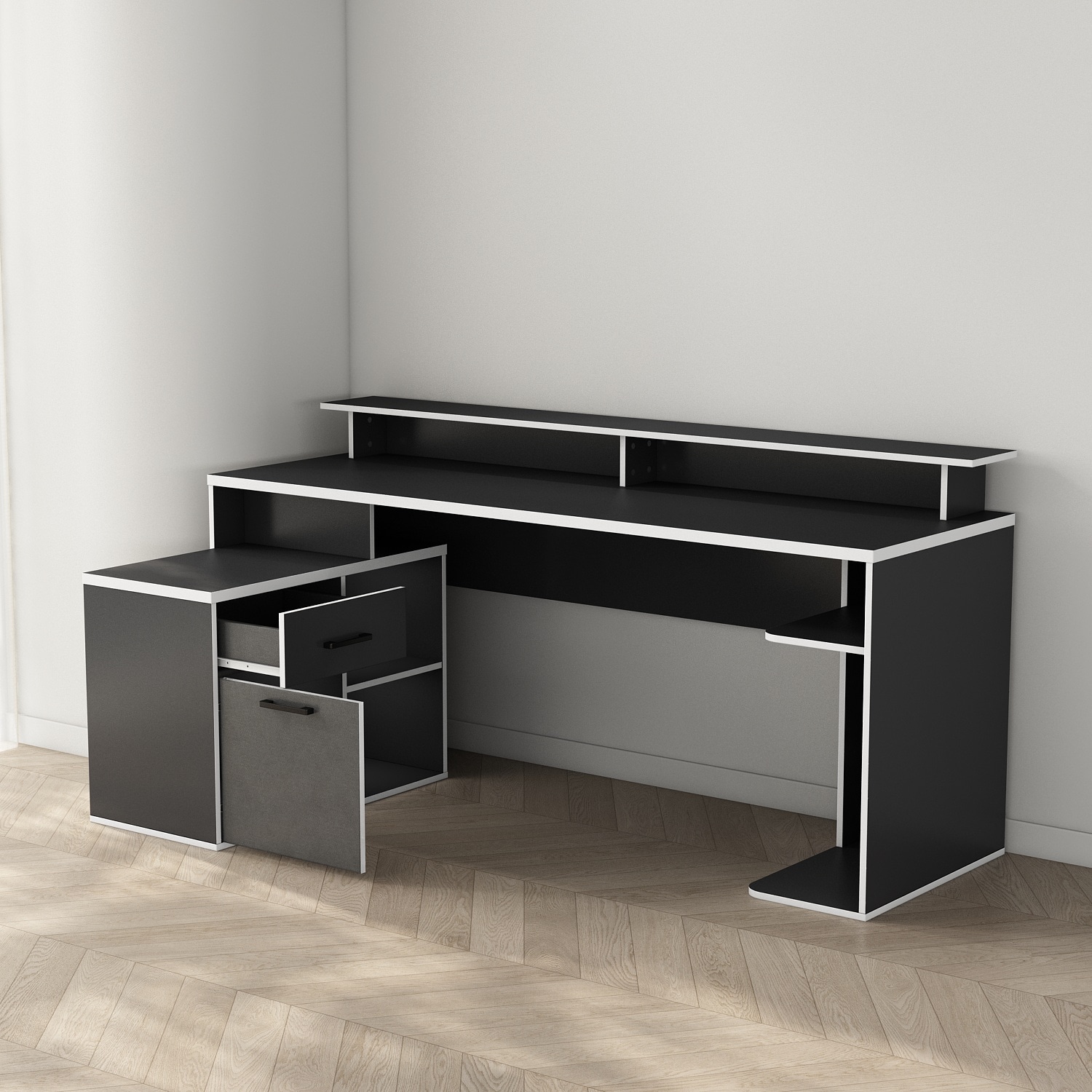 OTTO home Gamingtisch »Game, Computertisch, Eckschreibtisch« , Towerfach, Kabeldurchlass, Monitoraufsatz, Stauraum, Maße 180x102 cm