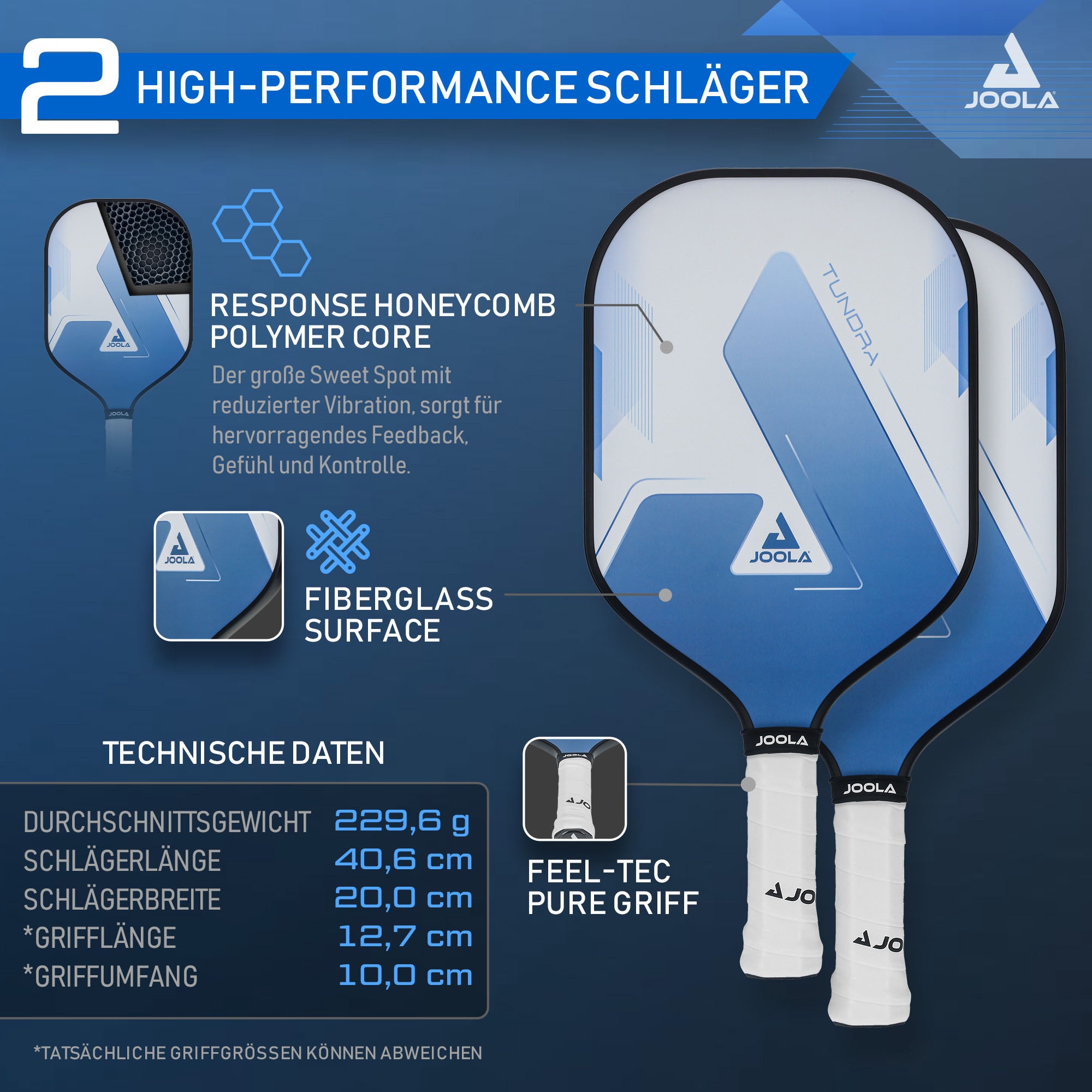 Joola Pickleballschläger »Tundra Pickleball Set« Inklusive 2 Schläger, 4 Bällen und Tasche, ideal für Freizeitspieler