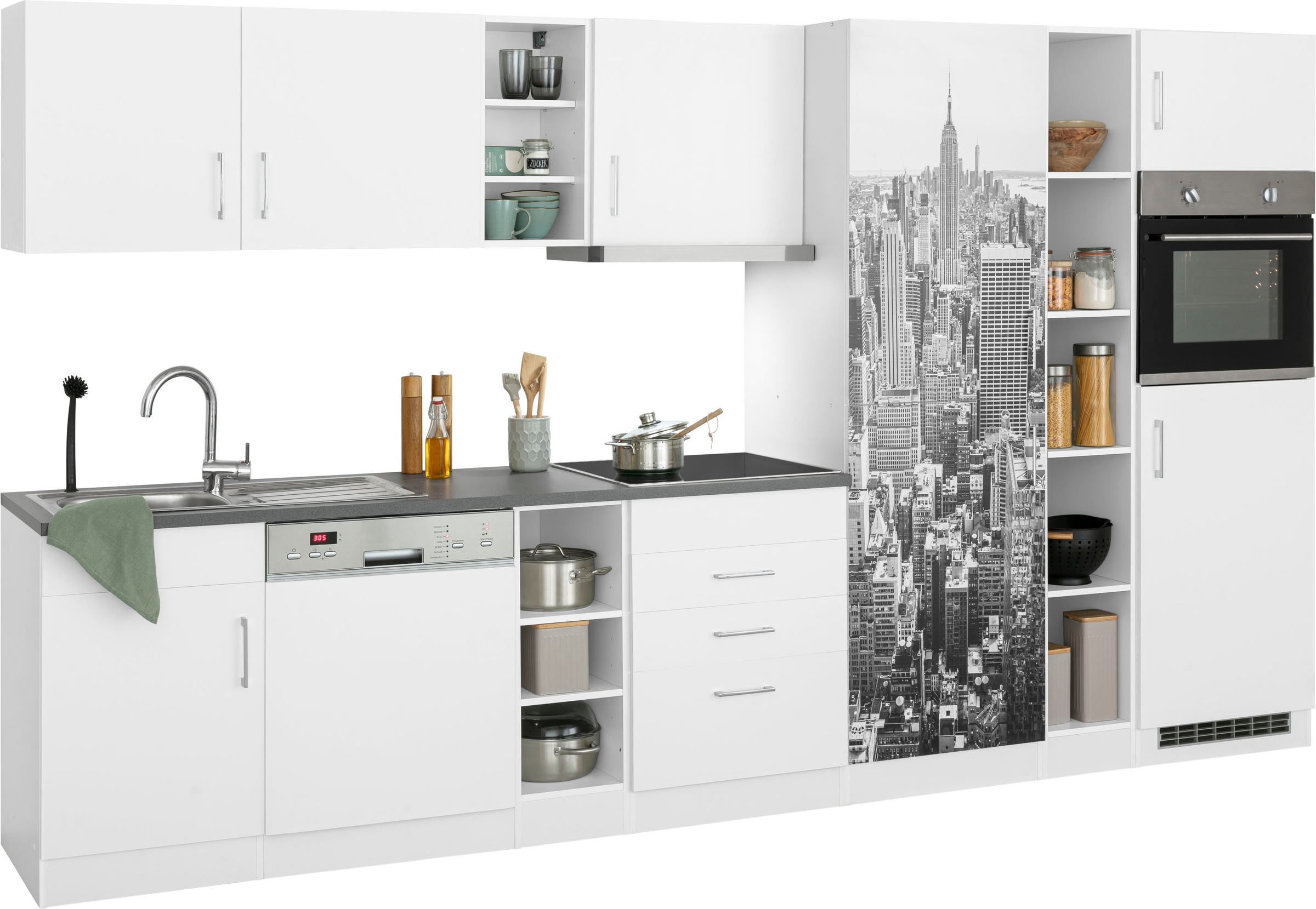 HELD MÖBEL Küchenzeile »Paris«, mit E-Geräten, Breite 350 cm, wahlweise mit Induktionskochfeld