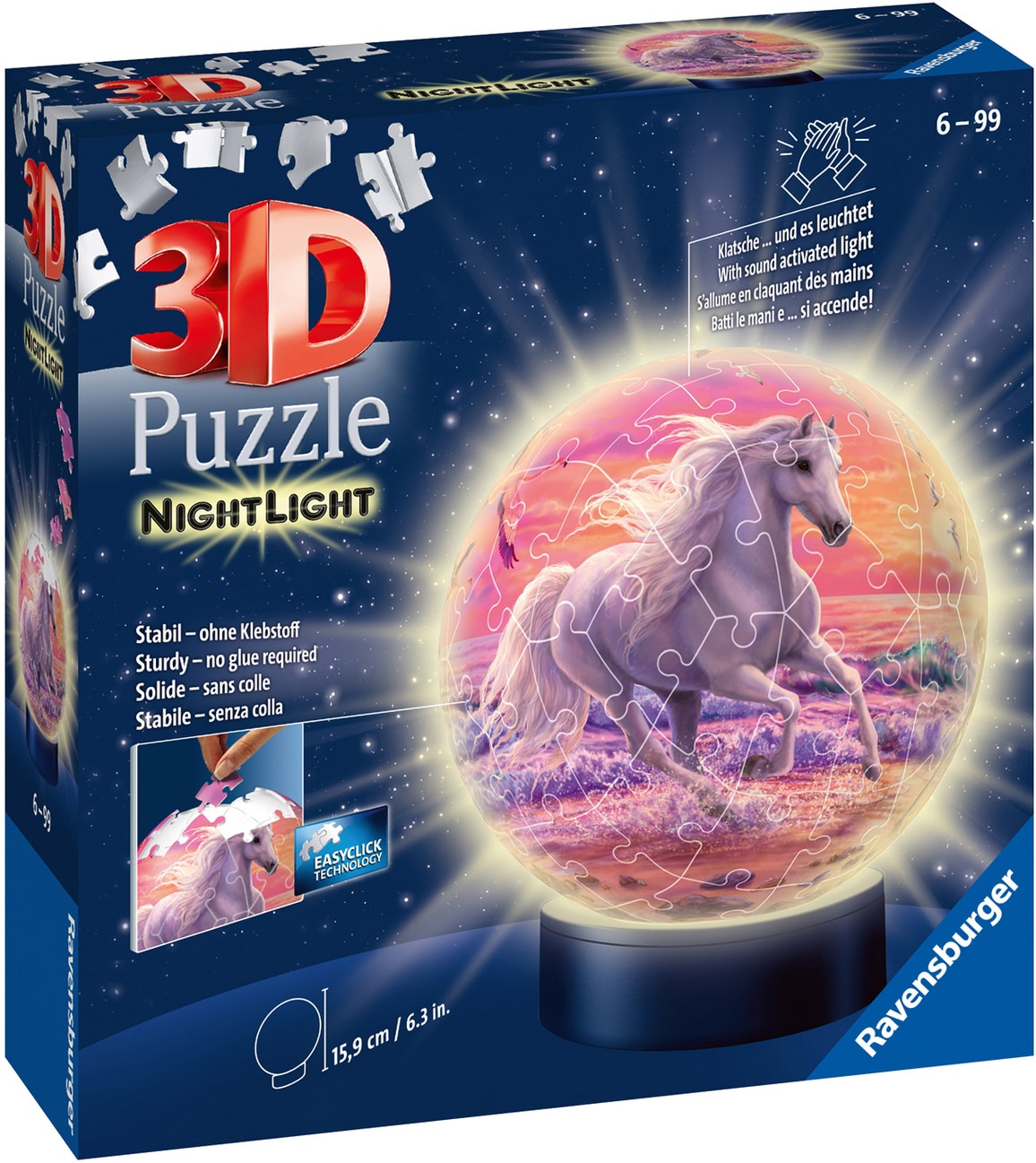 Ravensburger Puzzleball »Nachtlicht Pferde am Strand«, mit Leuchtsockel inkl. LEDs
