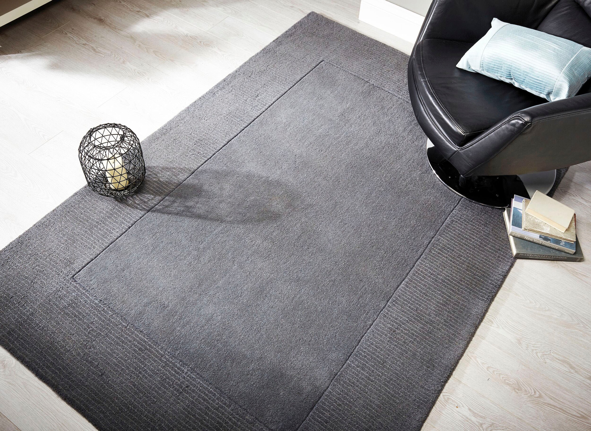 Teppich mit FLAIR rechteckig, RUGS BAUR »Siena«, Wohnzimmer, Schlafzimmer ideale auf für Bordüre, Rechnung einfarbig, Teppiche |