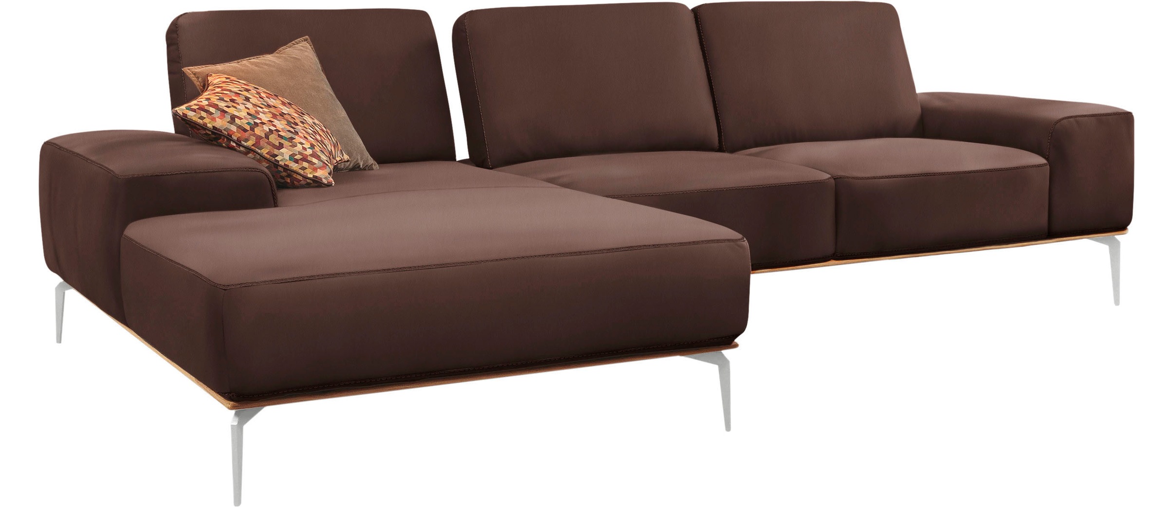 W.SCHILLIG Ecksofa »run, Designsofa, bequem, L-Form«, mit elegantem Holzsockel, Füße in Chrom glänzend, Breite 299 cm