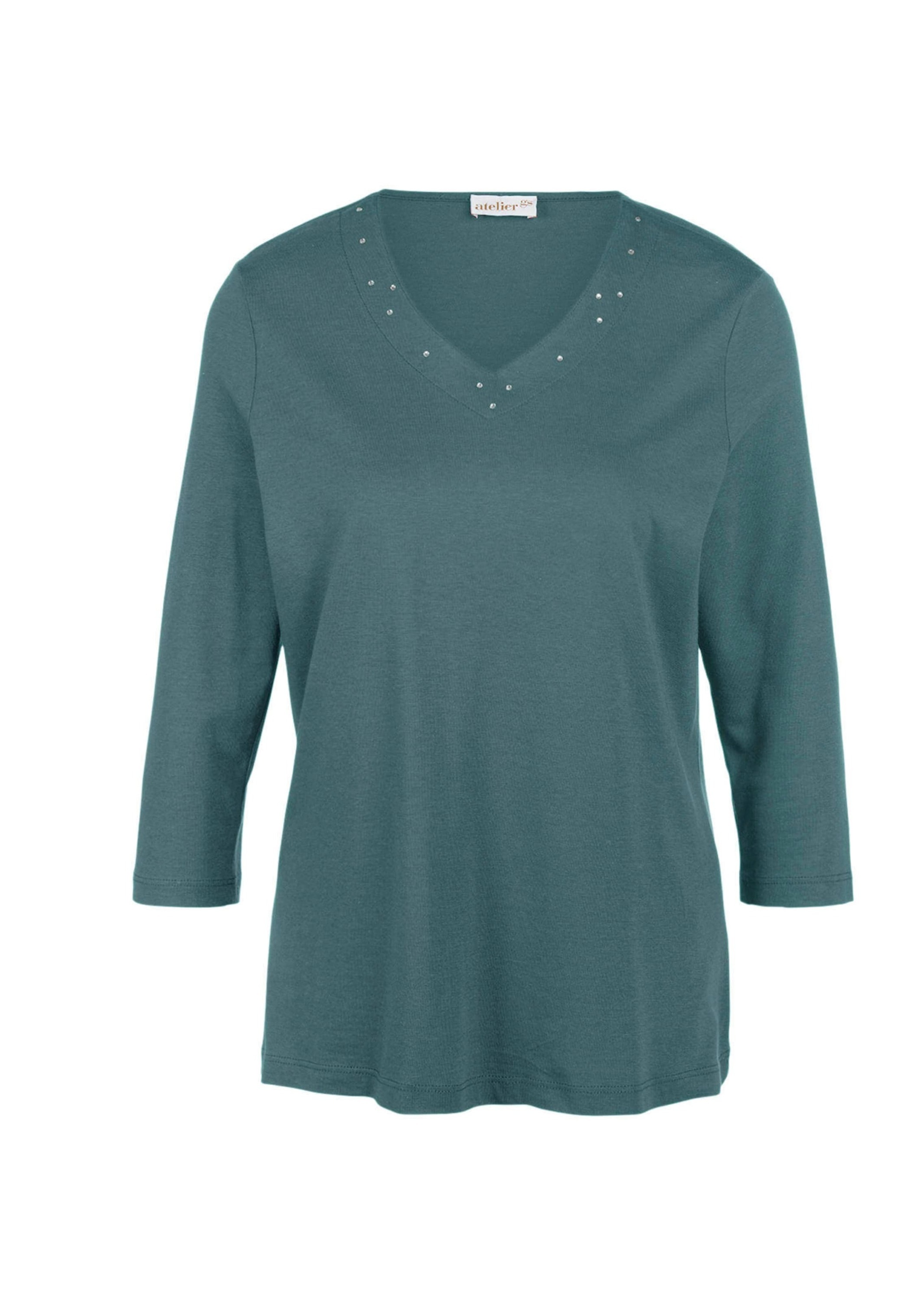GOLDNER 3/4-Arm-Shirt "T-Shirt mit charmantem Ausschnitt und Schmucksteinch günstig online kaufen